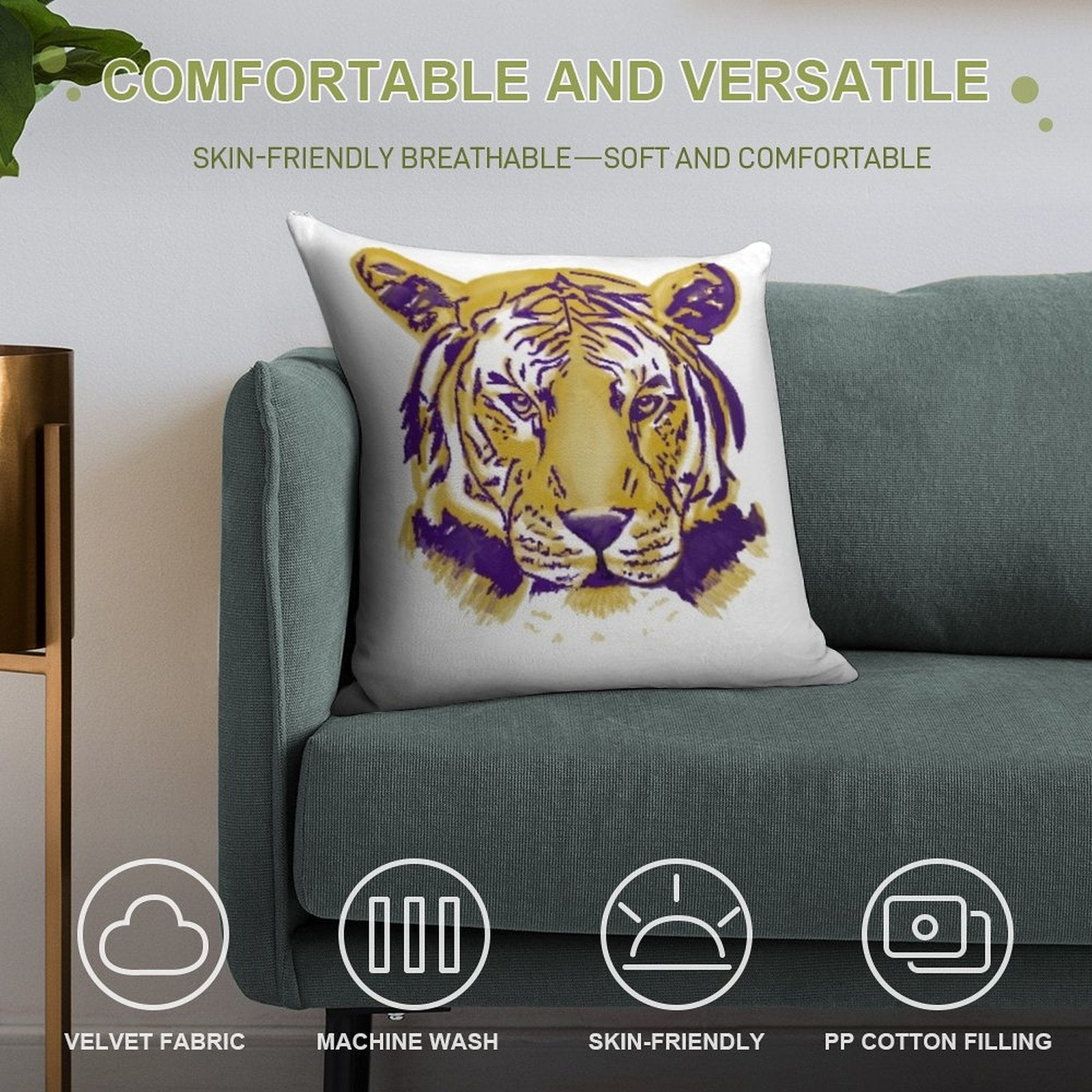 Tiger Full Face Soft Durable Construction Throw Pillow