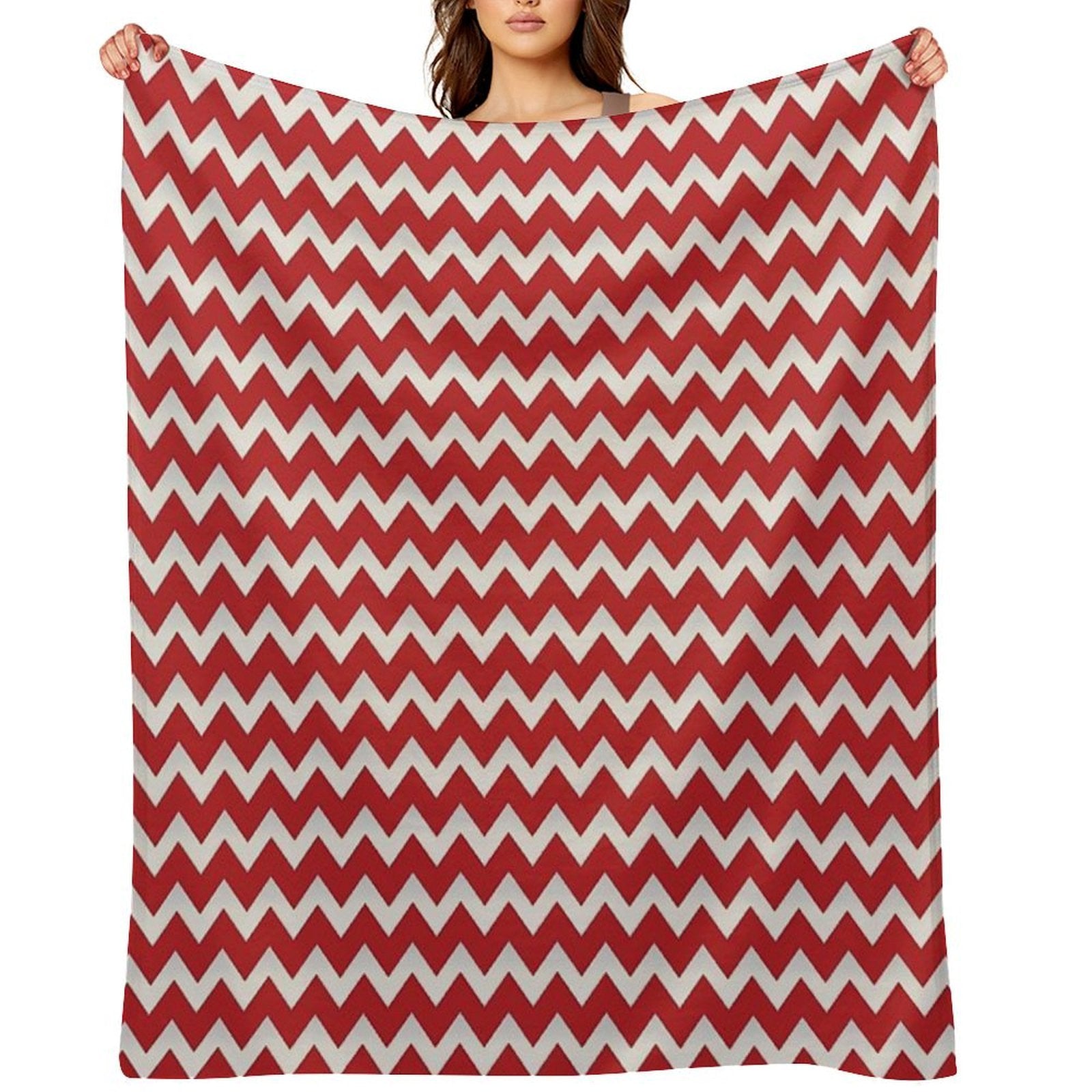 Pretty Simple Chevron Stripes Red And White Shadow Easy Care Throw Blanket