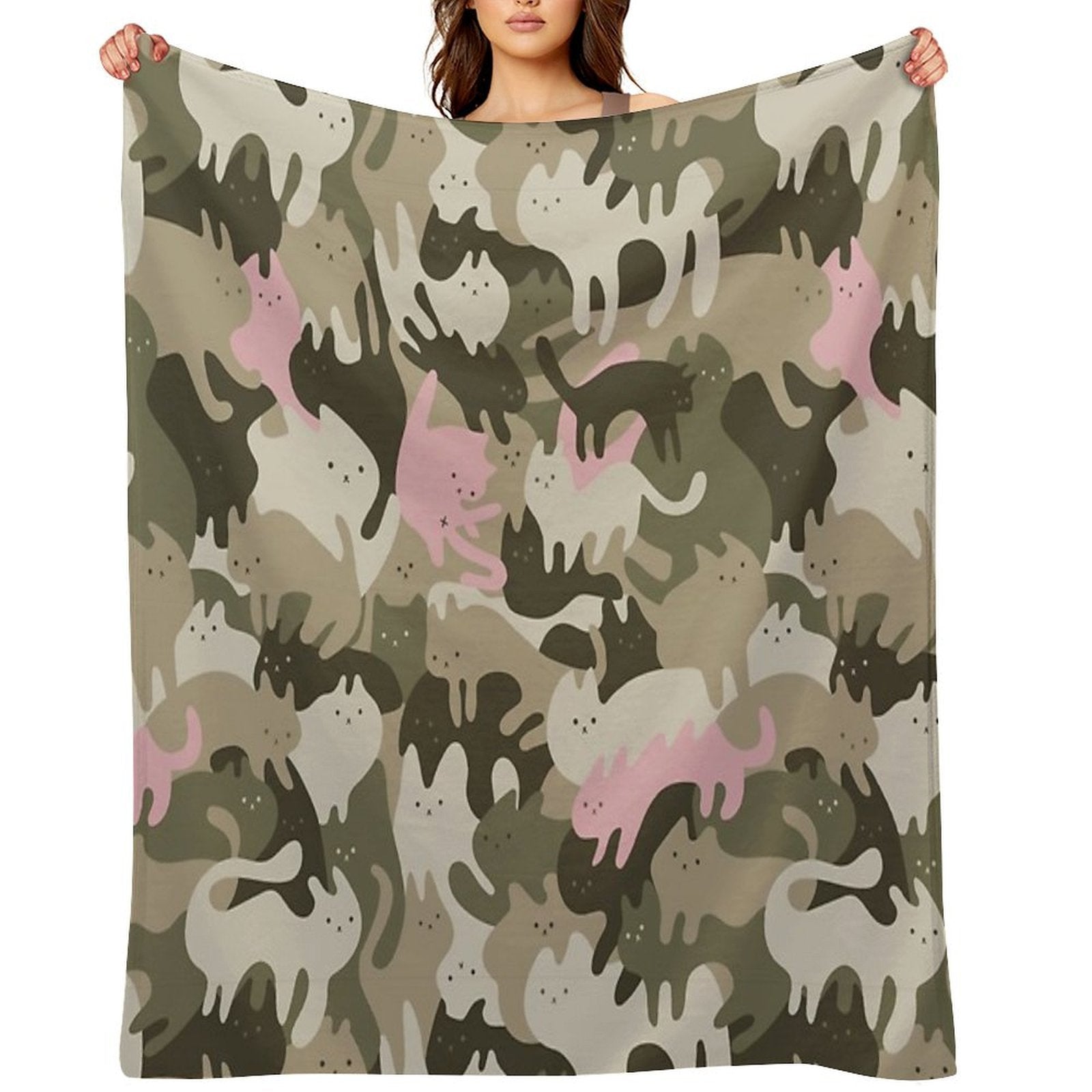 CATmouflage - Light Pink Army Pattern Plush Throw Blanket