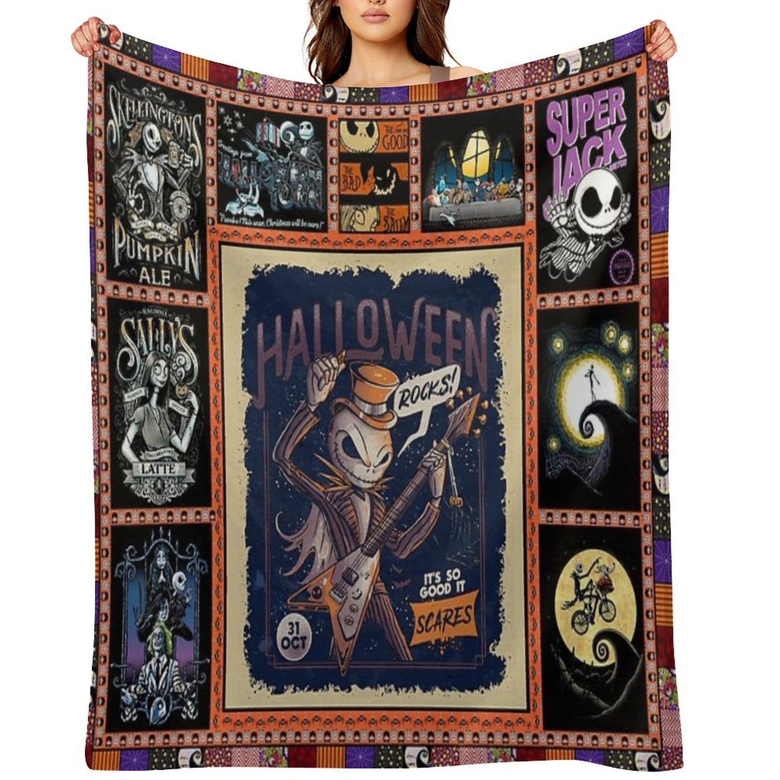 Jack Skeleton Photo Collage Gifts Multi-functional Throw Blanket