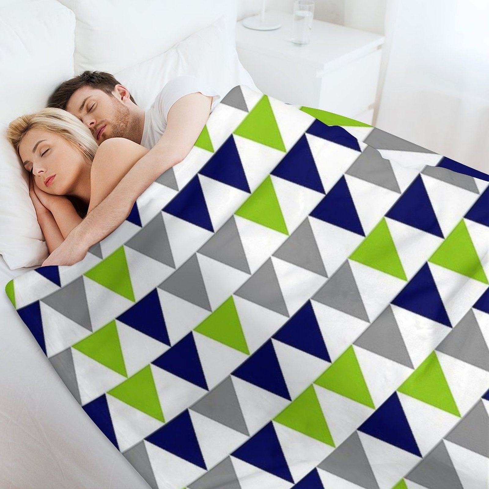 Arrows Lime Green,  Bright Navy Blue, Grey, And White Geometric Pattern Durable Throw Blanket