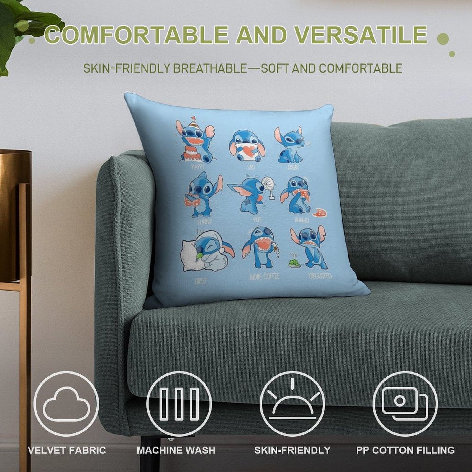 Stitch Emoticon! Soft Multiple Sizes Throw Pillow