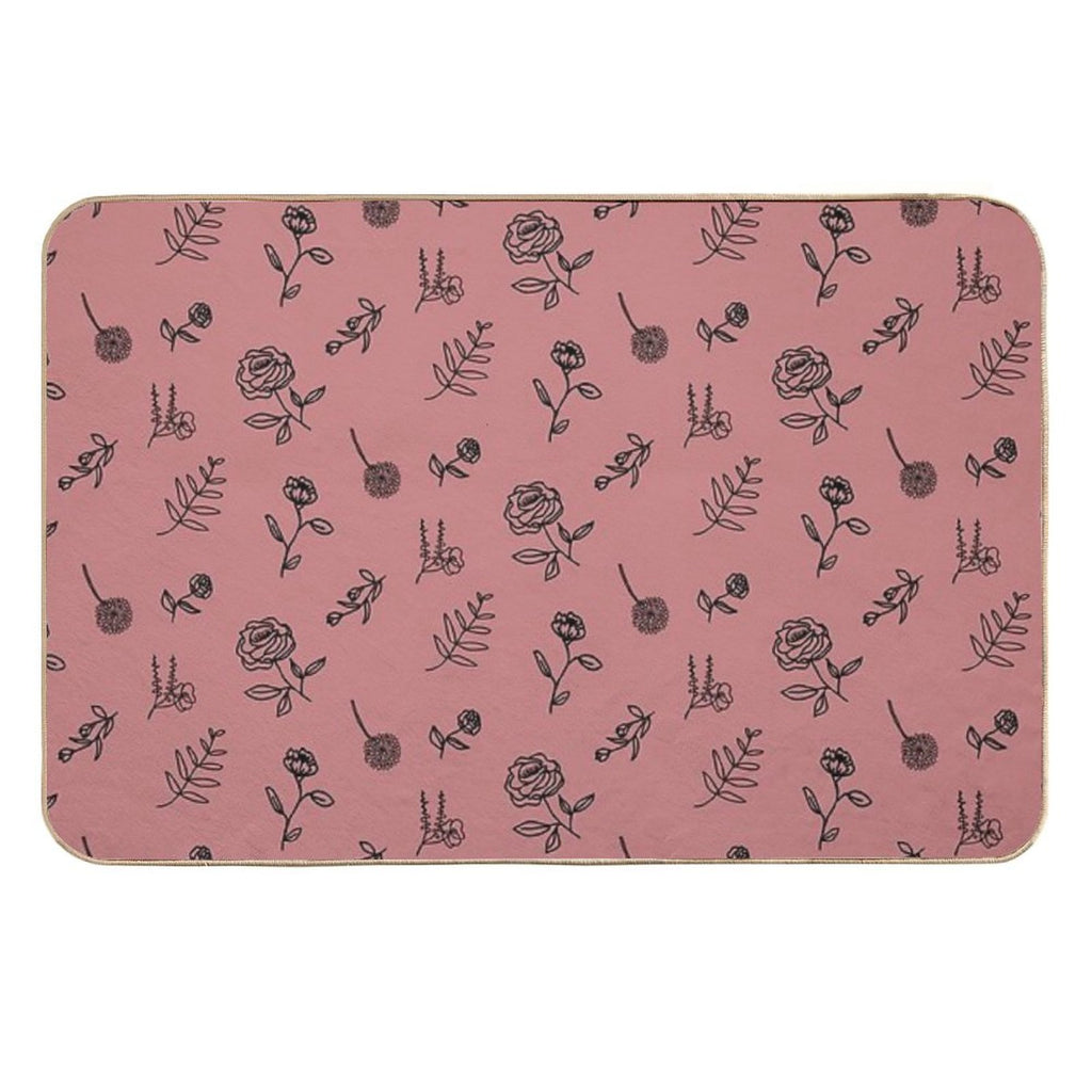 Flower Pattern PinkRed Back  Absorbent Bath Mat