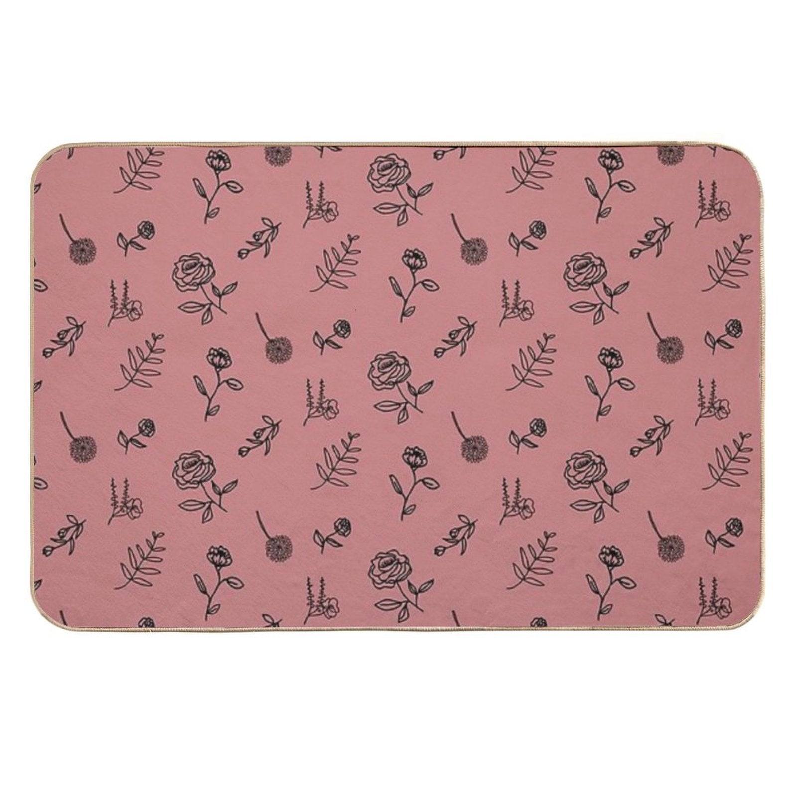 Flower Pattern PinkRed Back  Absorbent Bath Mat