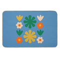 Retro Modern Scandi Flower Grid Pattern Blue Green Mustard Orange Beige  Pet-Safe Bath Mat