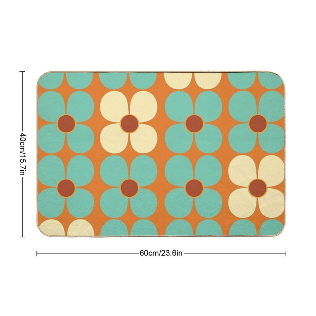 Retro Land Flower Power Blue And Cream  Anti-Trip Bath Mat