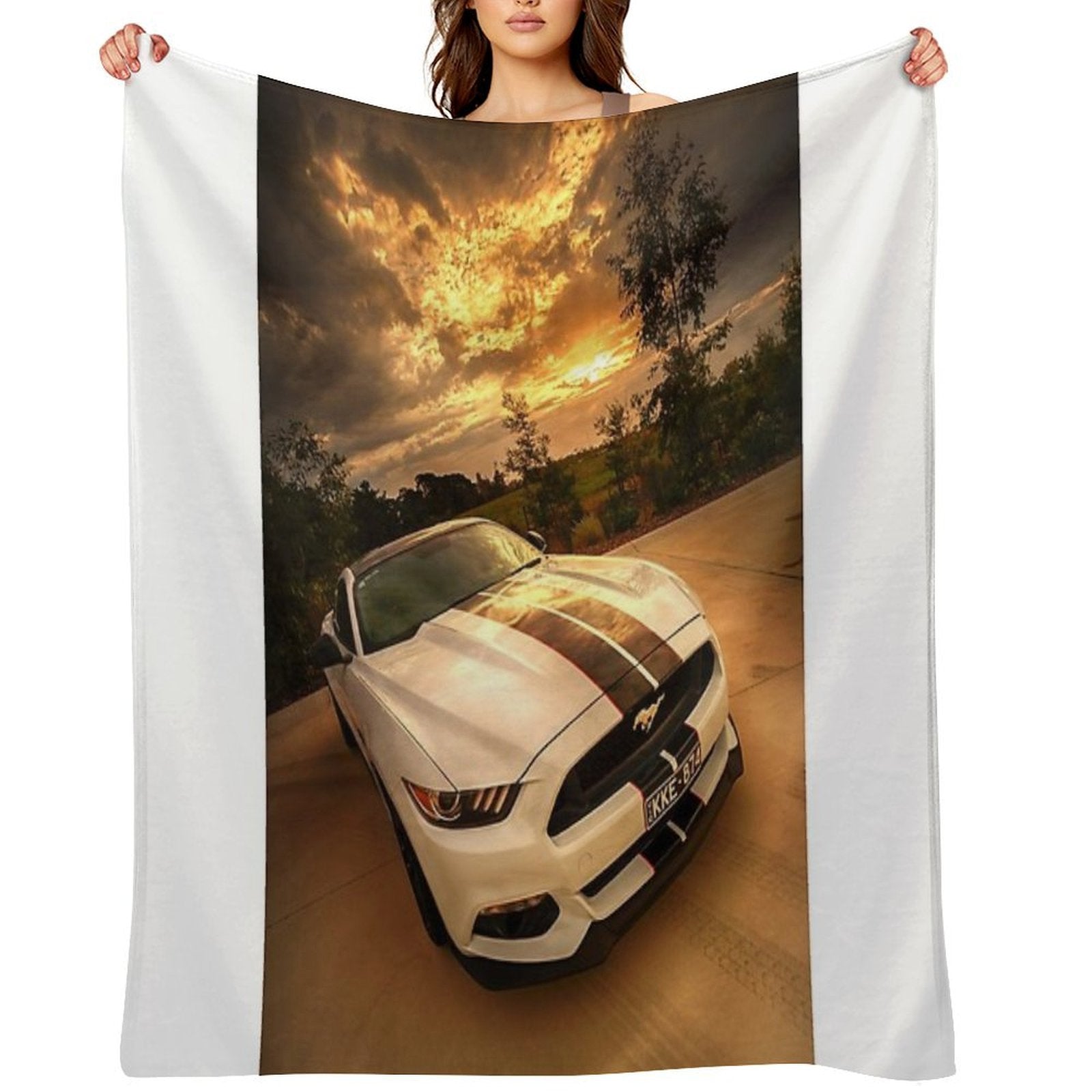 A Ford Mustang Sunset Plush Throw Blanket