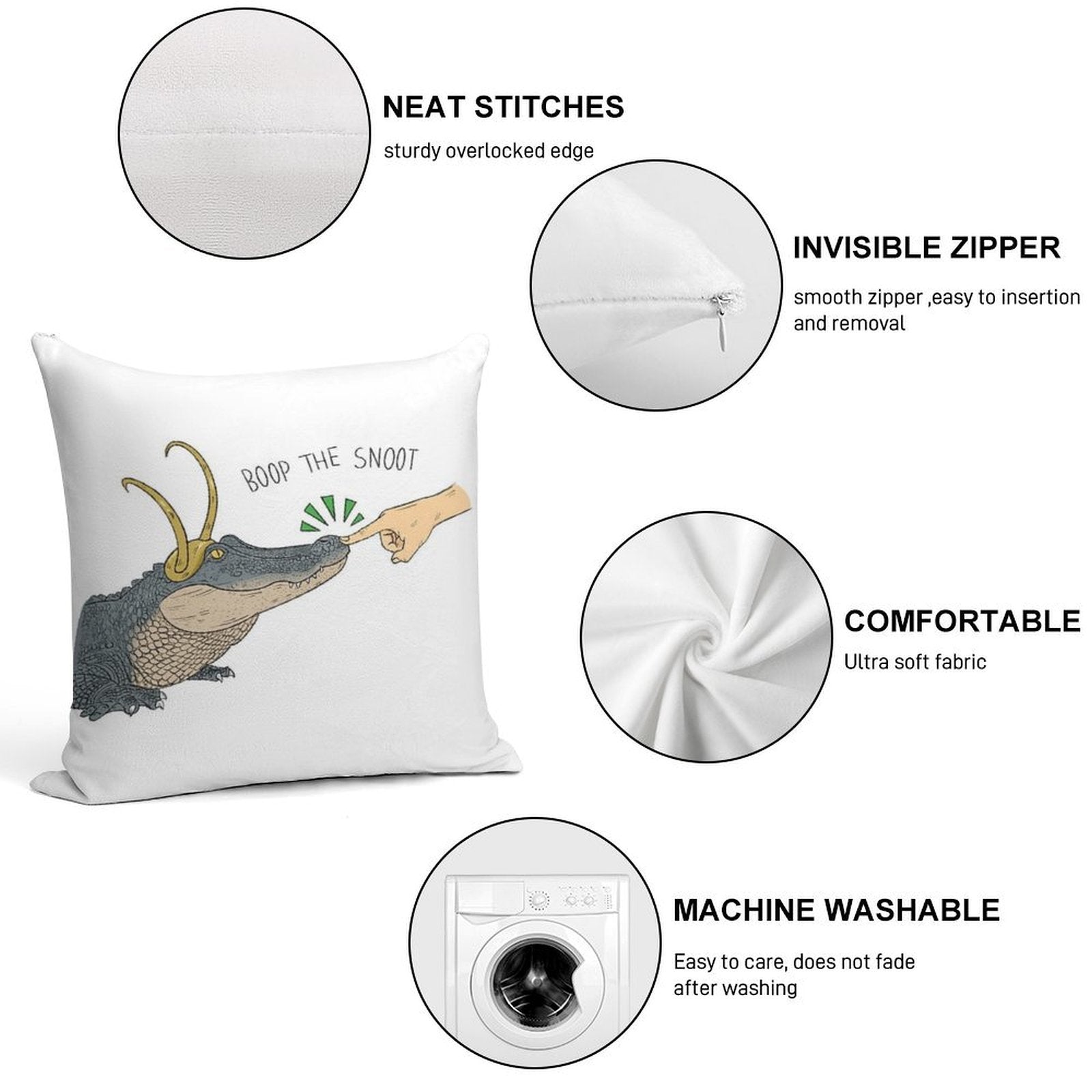 Alligator Loki Boop The Snoot Soft Luxury Feel Throw Pillow