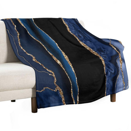 Abstract Blue And Gold Modern Geode Agate Design Premium Throw Blanket