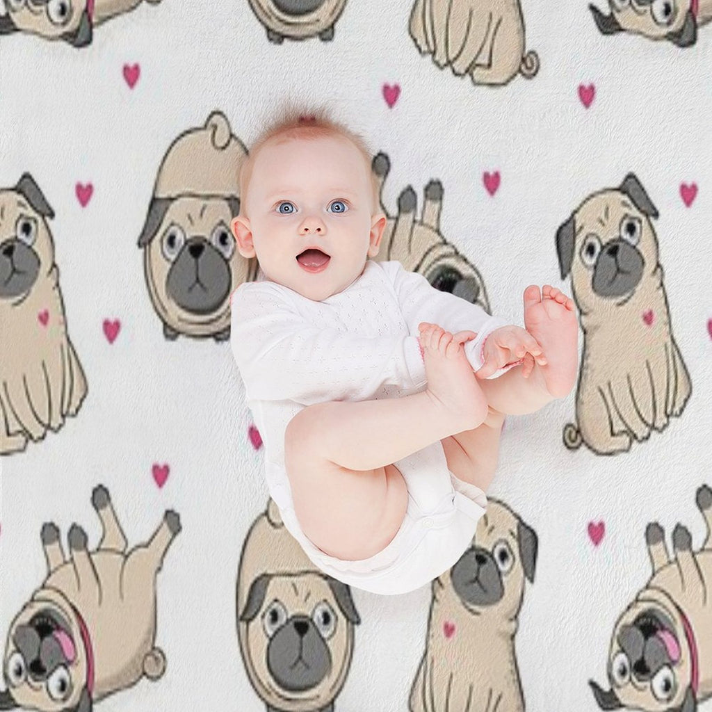 Seamless Pattern with Cute Pugs Eco-conscious Throw Blanket