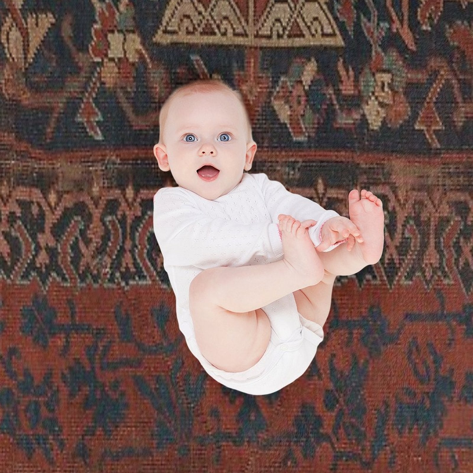 Boho Chic Dark III  17th Century Colorful Medallion Red Blue Green Brown Ornate Accent Rug Pattern Plush Throw Blanket