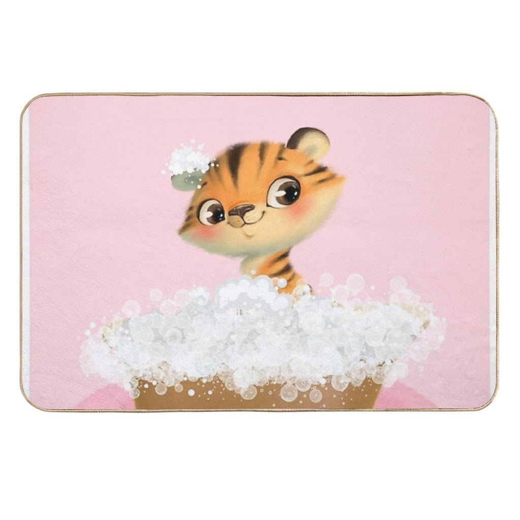 Cute Baby Tiger in A Bathtub, Girls Bathroom Print, Baby Animals in Tub, Whimsy Animal, Kids Bathroom Art  Easy Maintenance Bath Mat