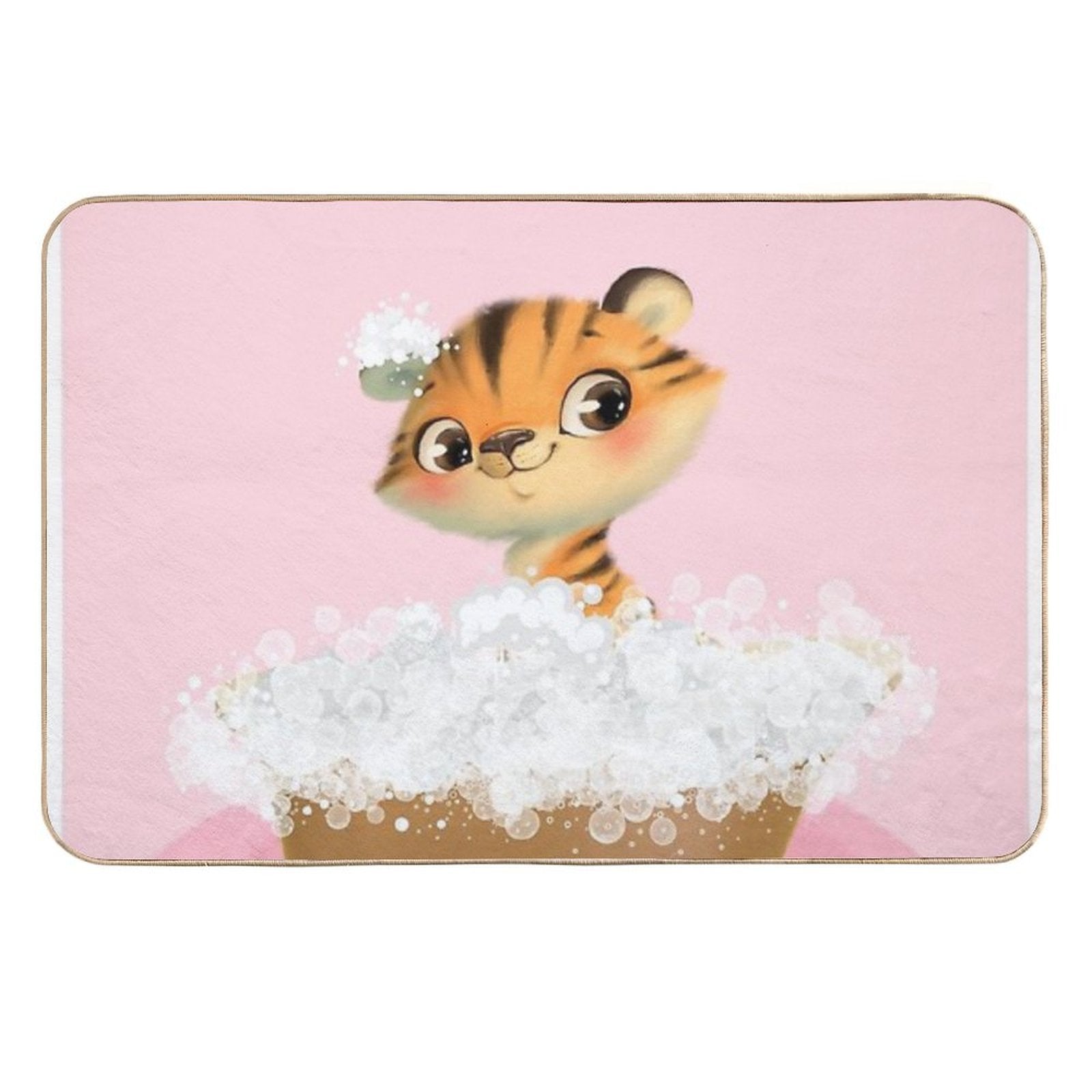 Cute Baby Tiger in A Bathtub, Girls Bathroom Print, Baby Animals in Tub, Whimsy Animal, Kids Bathroom Art  Easy Maintenance Bath Mat