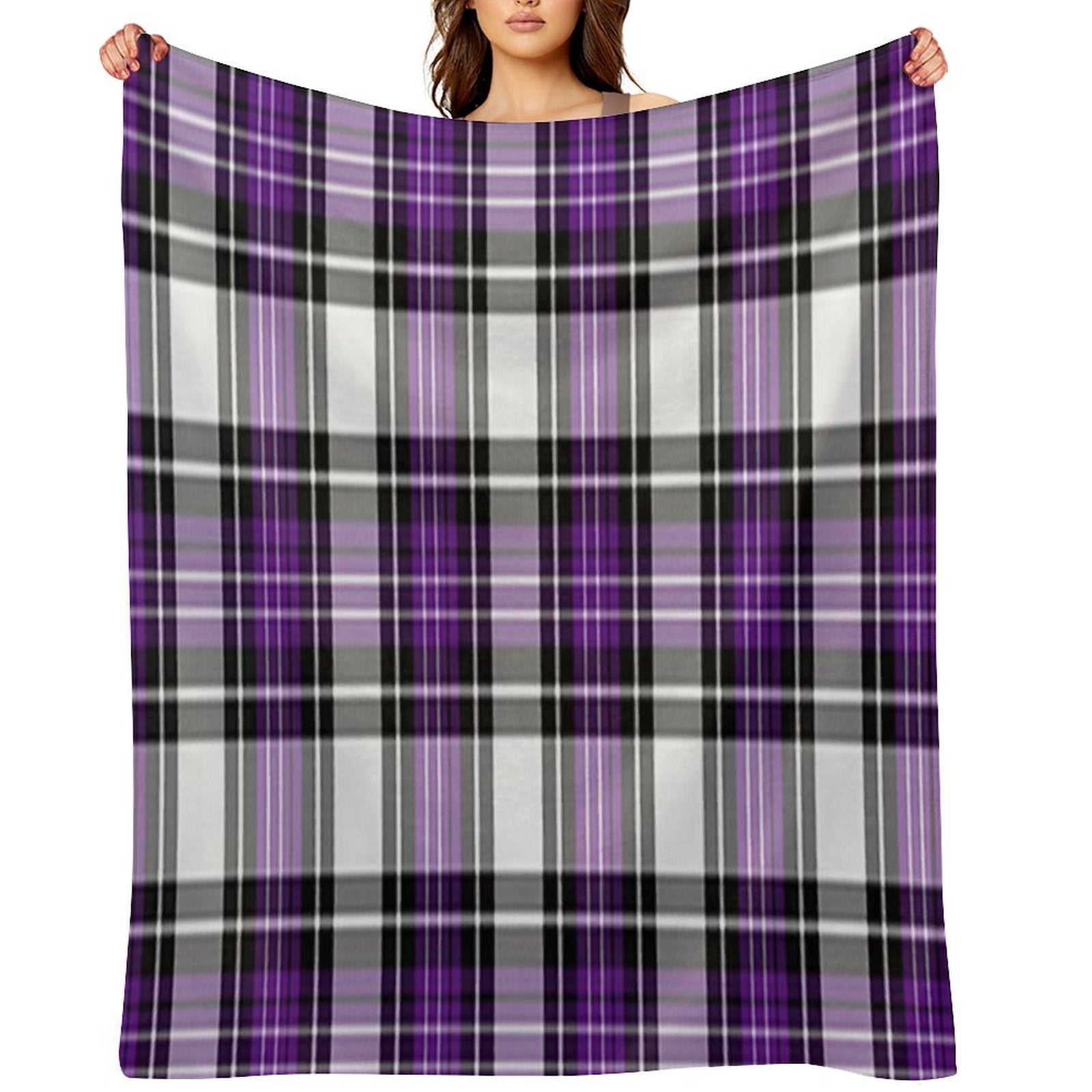 Purple And Black Plaid Sustainable Throw Blanket