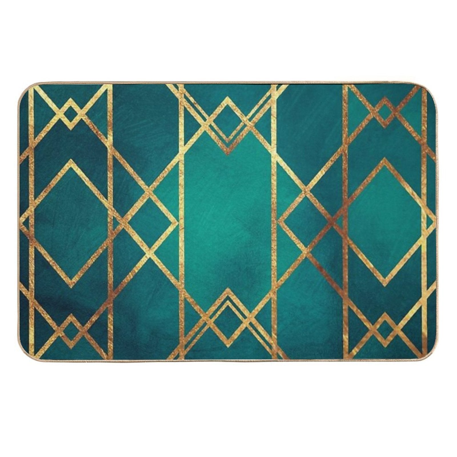 Green Gold Geometric  Long-Lasting Bath Mat