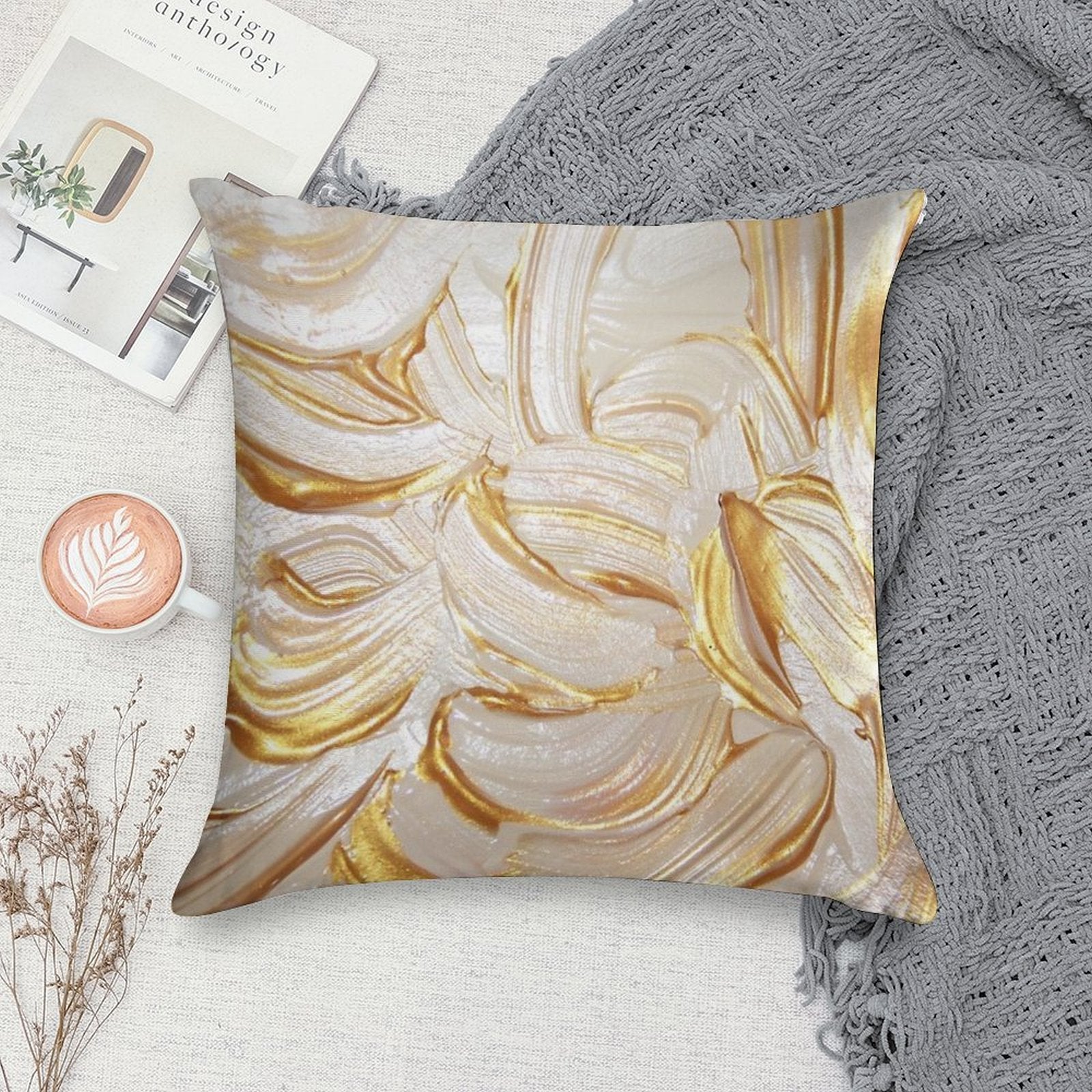 Cream & Gold Wet Paint Soft Warmth Comfort Throw Pillow