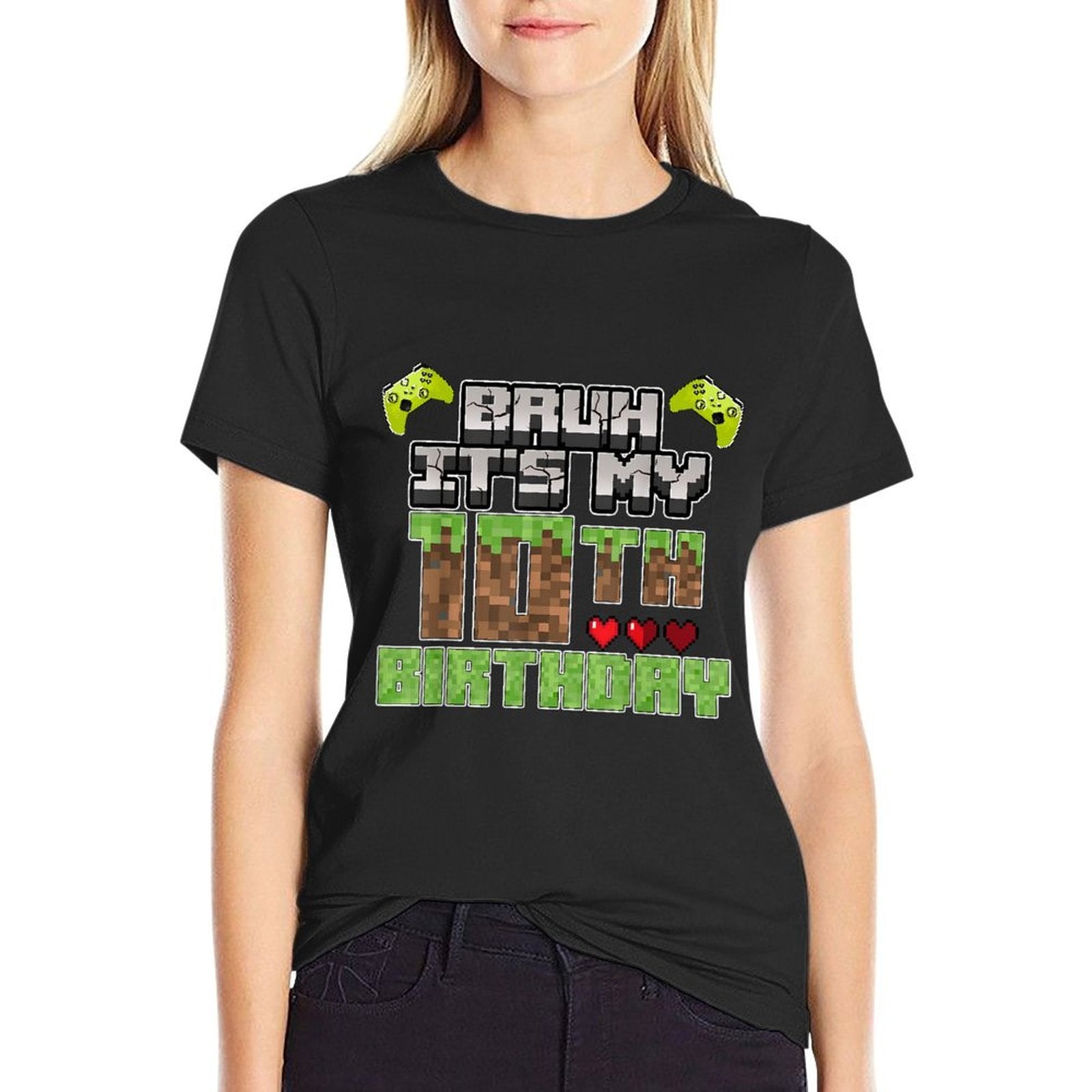 Bruh Its My 10th Birthday Boy Video Gamer Pixel Party Gaming  Cotton T-Shirt