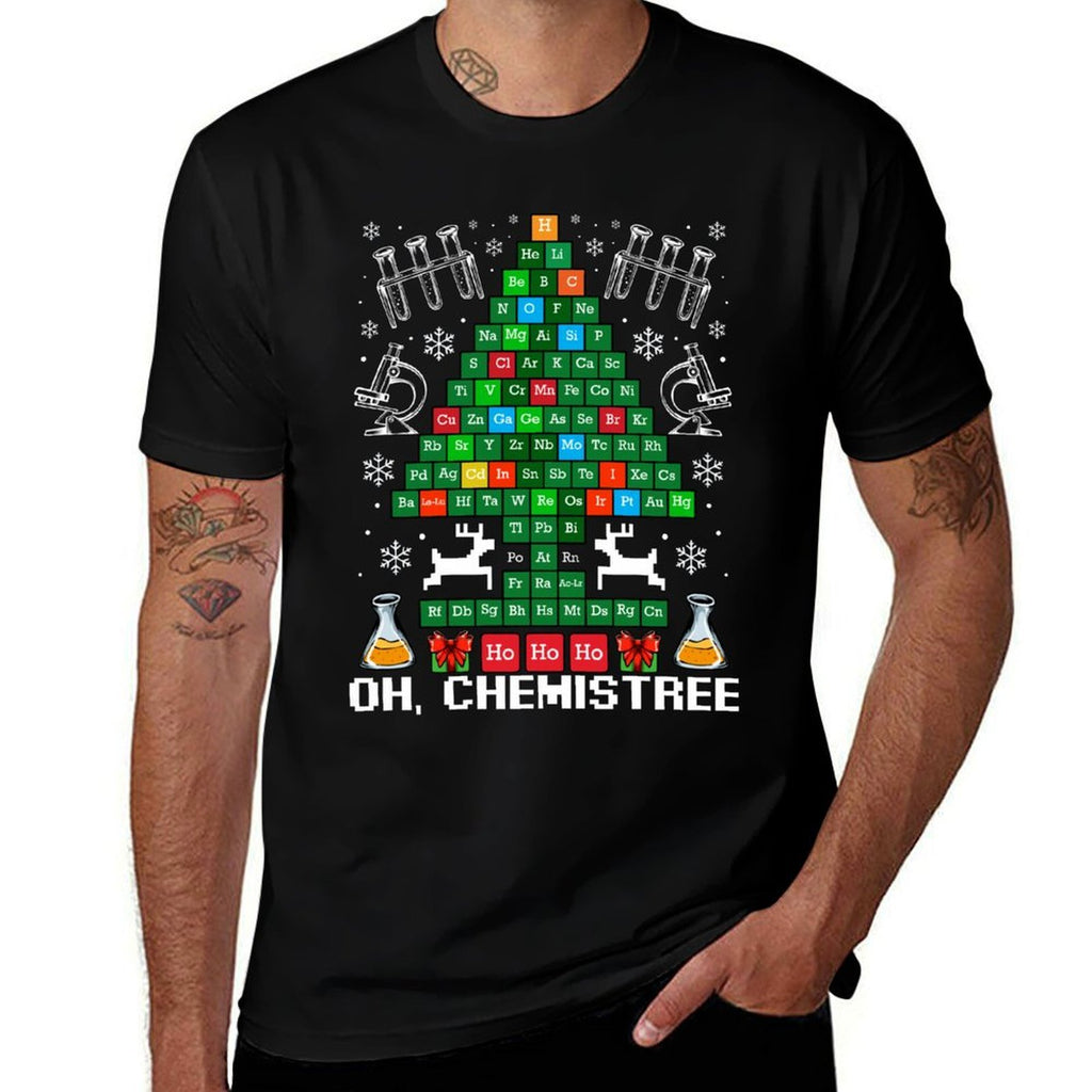Oh Chemistree Christmas Tree Chemistry Science Funny  Ribbed Collar T-Shirt