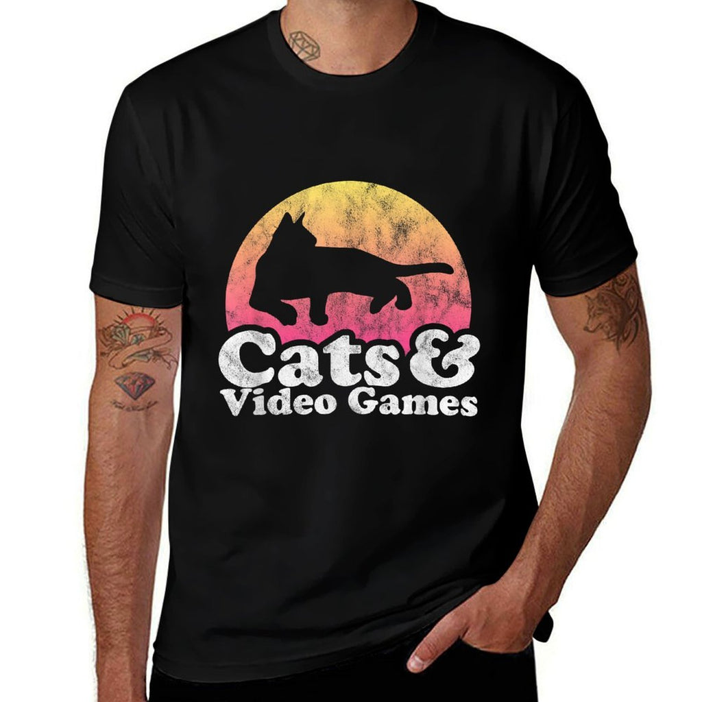 Cats And Video Games Men's Or Women's Cat And Video Game  Cotton T-Shirt
