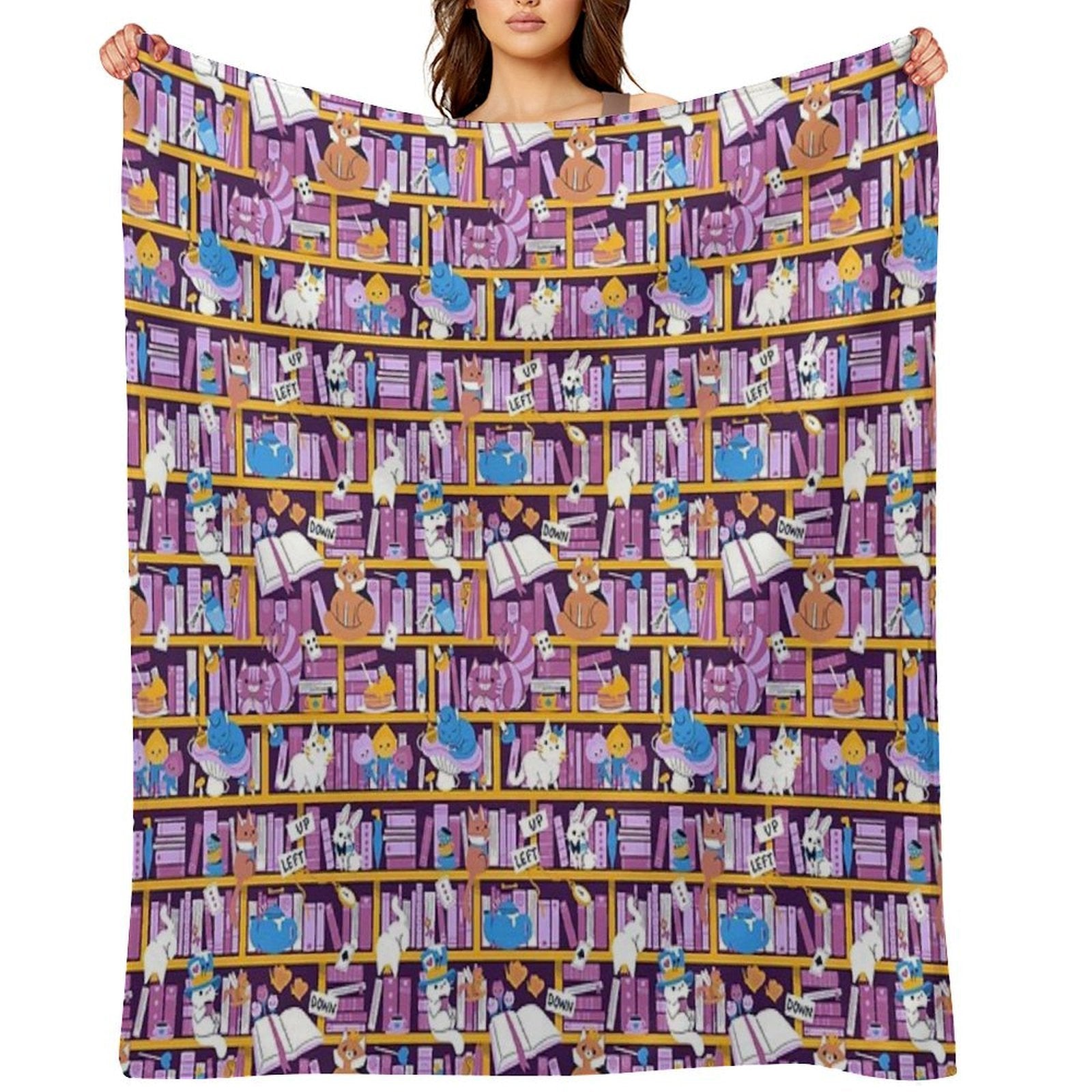 Library in Wonderland Sustainable Throw Blanket