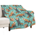 Cute Red Panda Pattern with White Dots And Turquoise Background Sustainable Throw Blanket