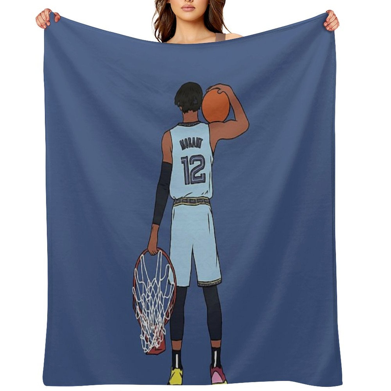 Ja Morant And The Rim Sustainable Throw Blanket