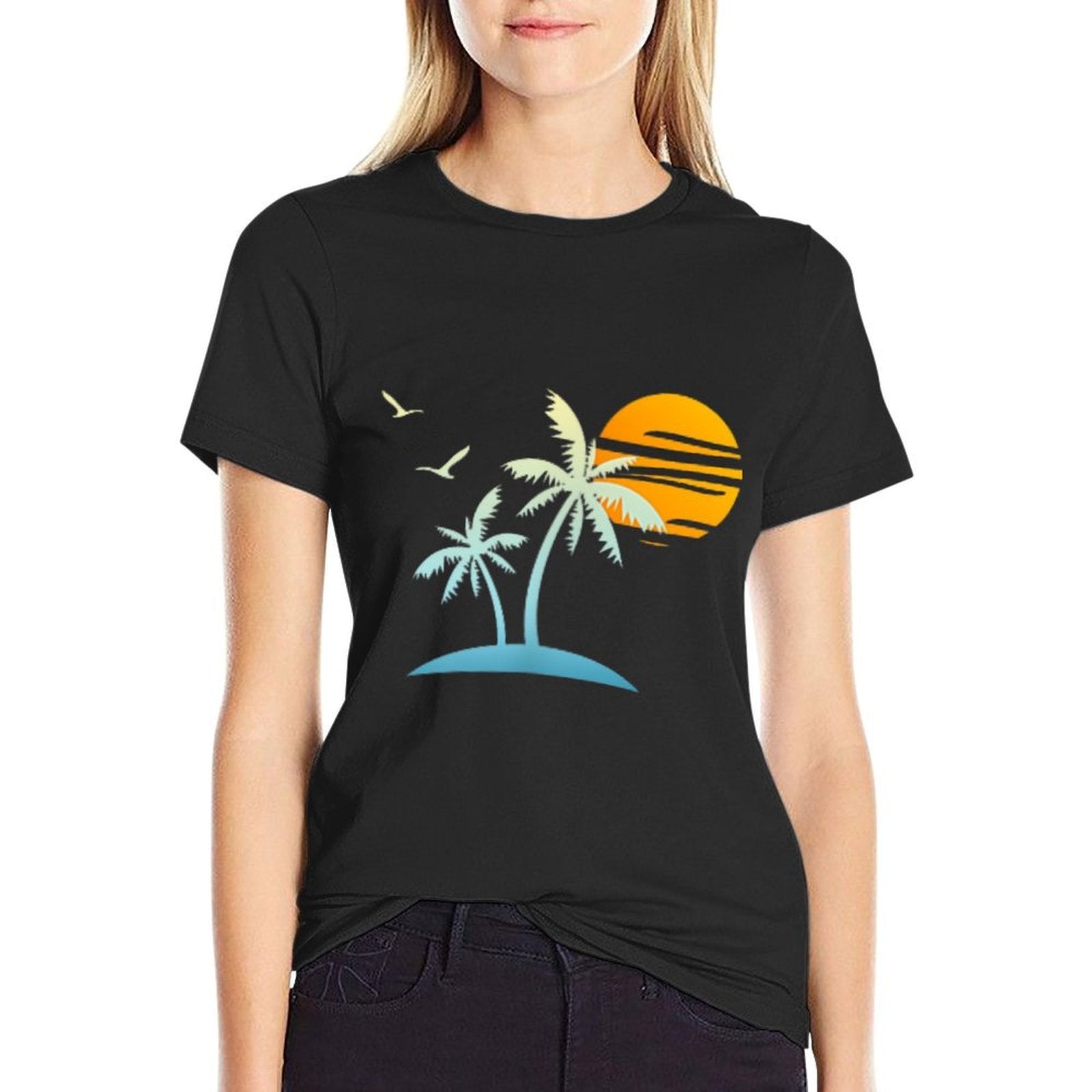 Front Back Tropical Island Heartbeat Beach Island Sunset  Relaxed-fit T-Shirt