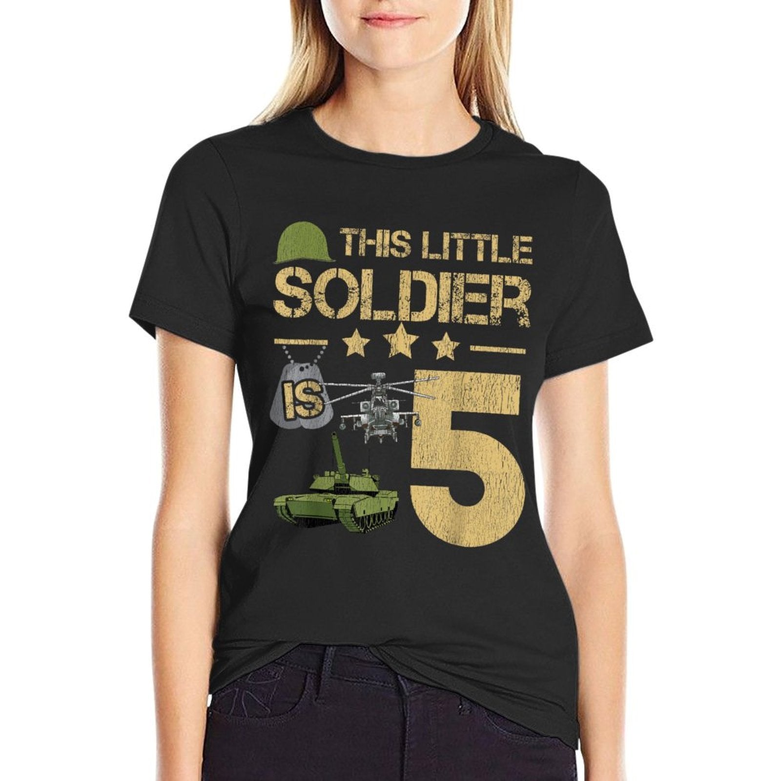 5 Year Old Soldier Birthday Boy 5th Birthday Kids Army Camo  Fade-proof Color T-Shirt