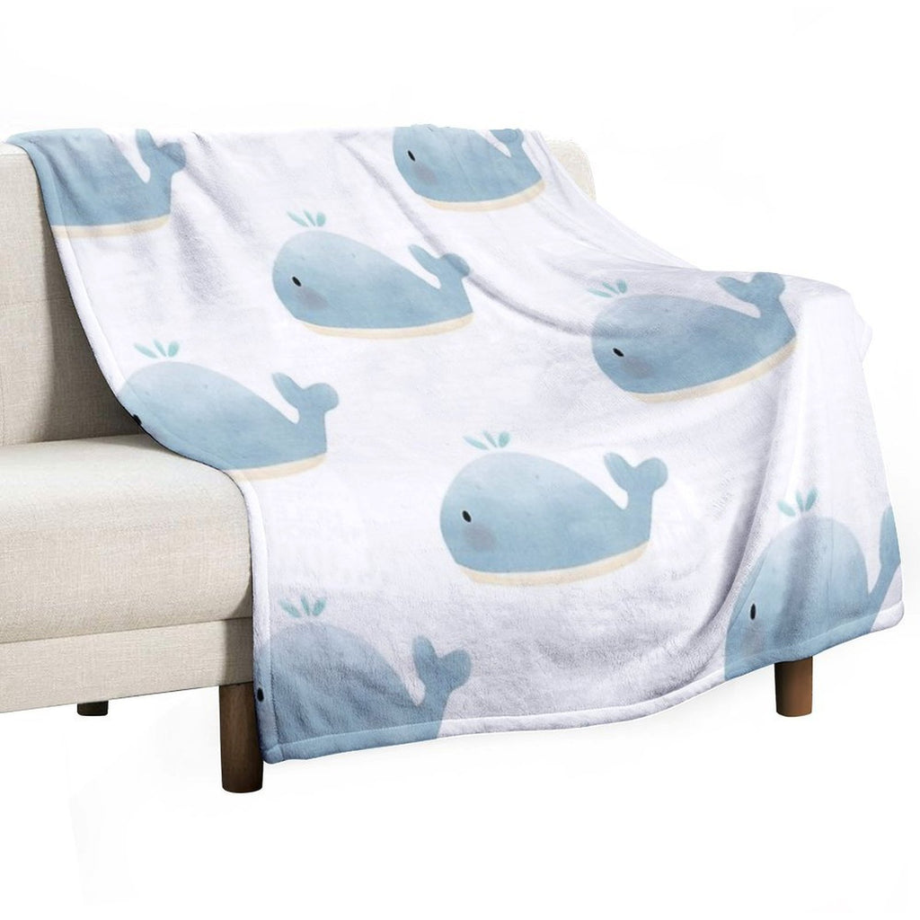 Blue Whale Watercolor Hand Drawn Kawaii Versatility Throw Blanket