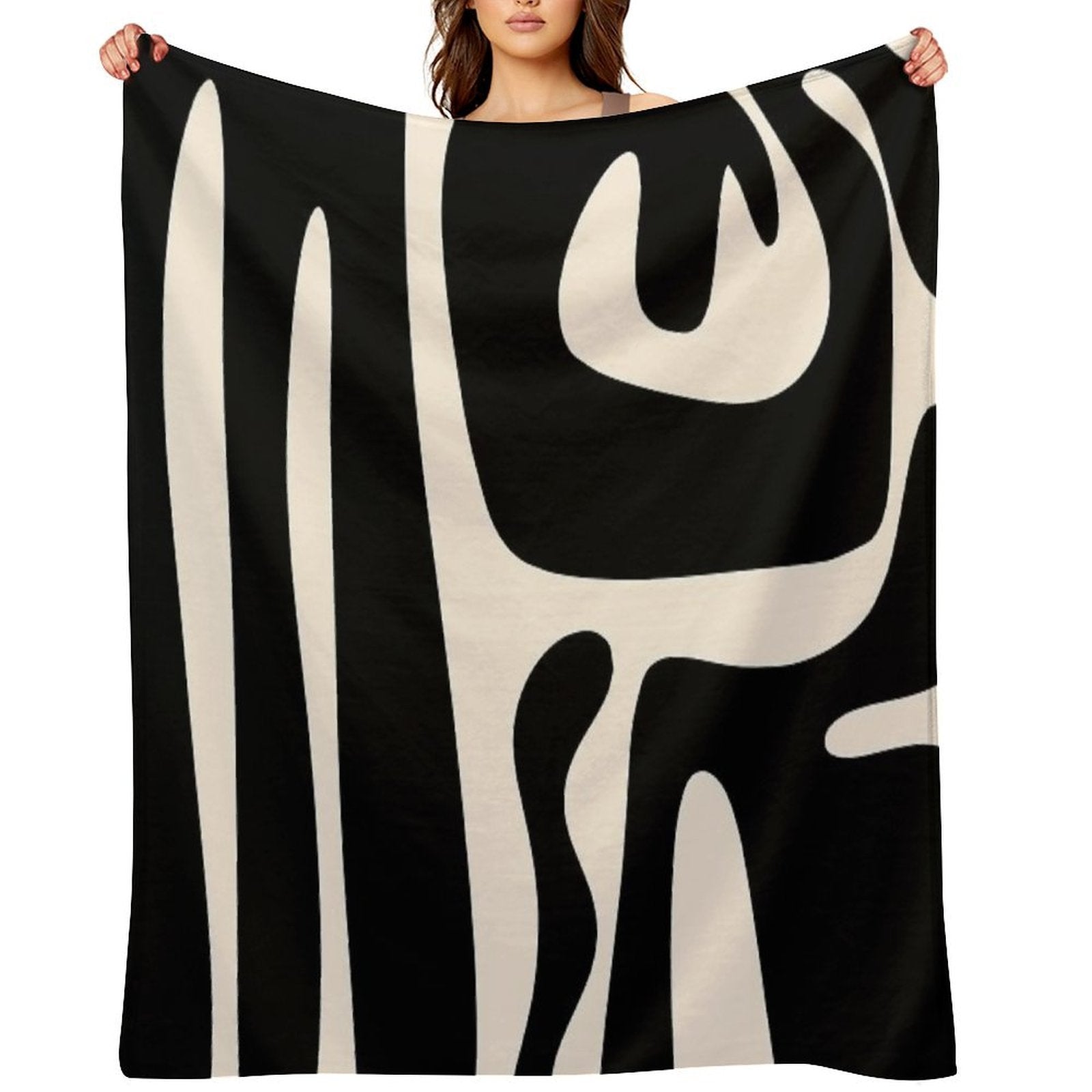 Mid Century Modern Kwaito Abstract Pattern in Black And Almond Cream Anti-pilling Throw Blanket