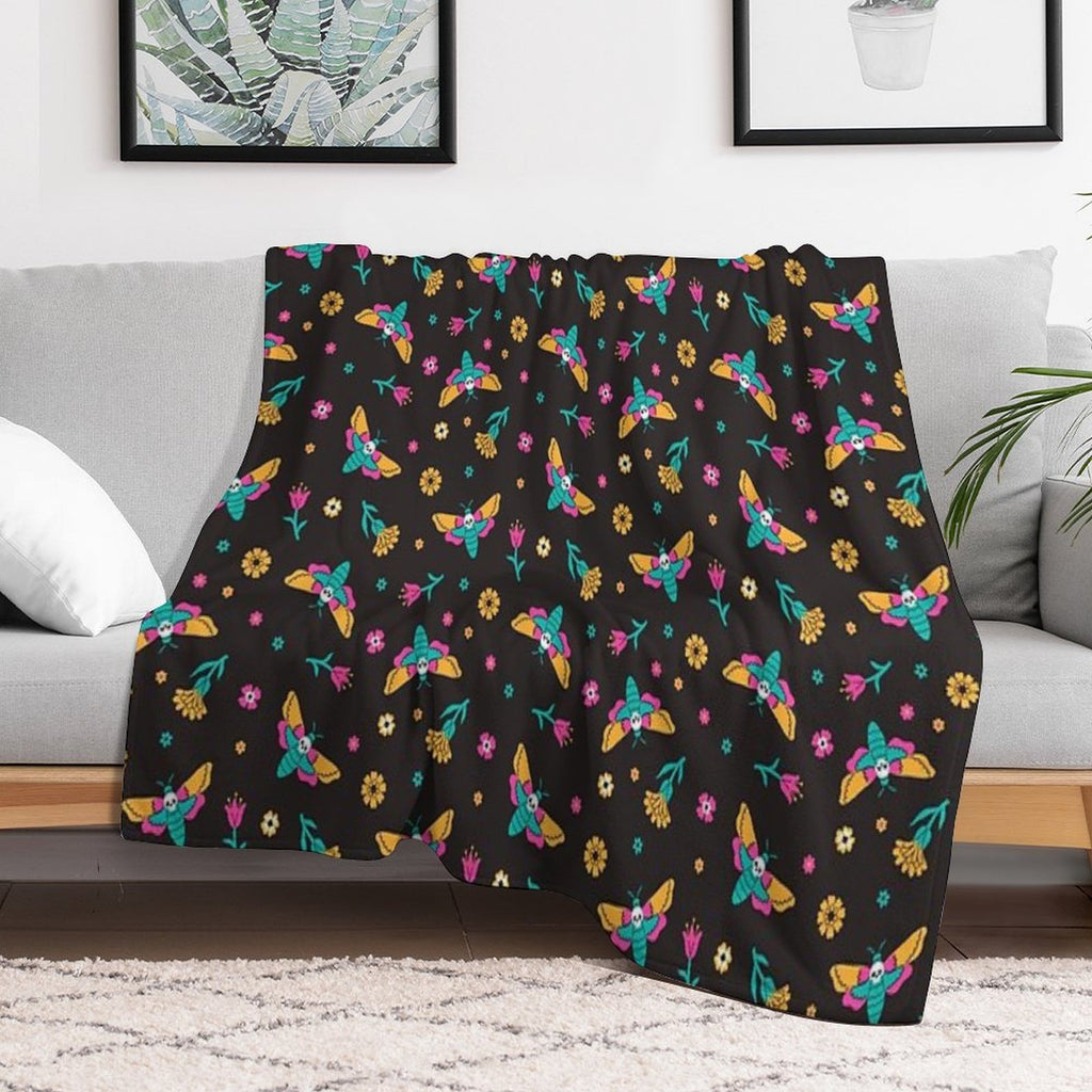 Death's Head Butterflies And Flowers Multi-functional Throw Blanket