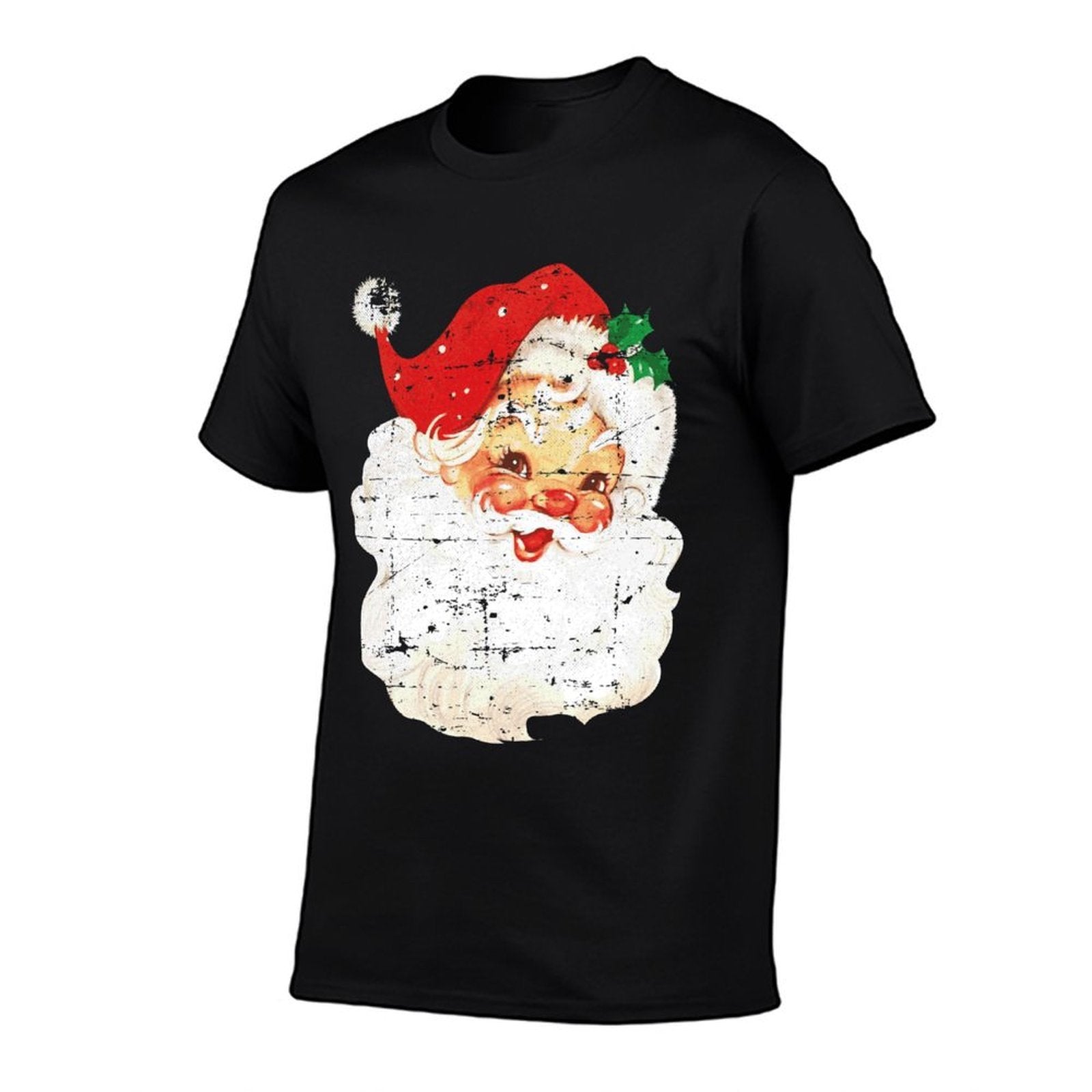 Distressed Vintage Santa Claus Face Old Fashioned Christmas  Wrinkle-resistant T-Shirt