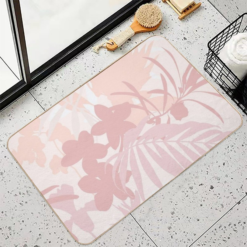 Tropical Flowers, Garden Flowers And Leaves.  Dirt-Trapping Bath Mat