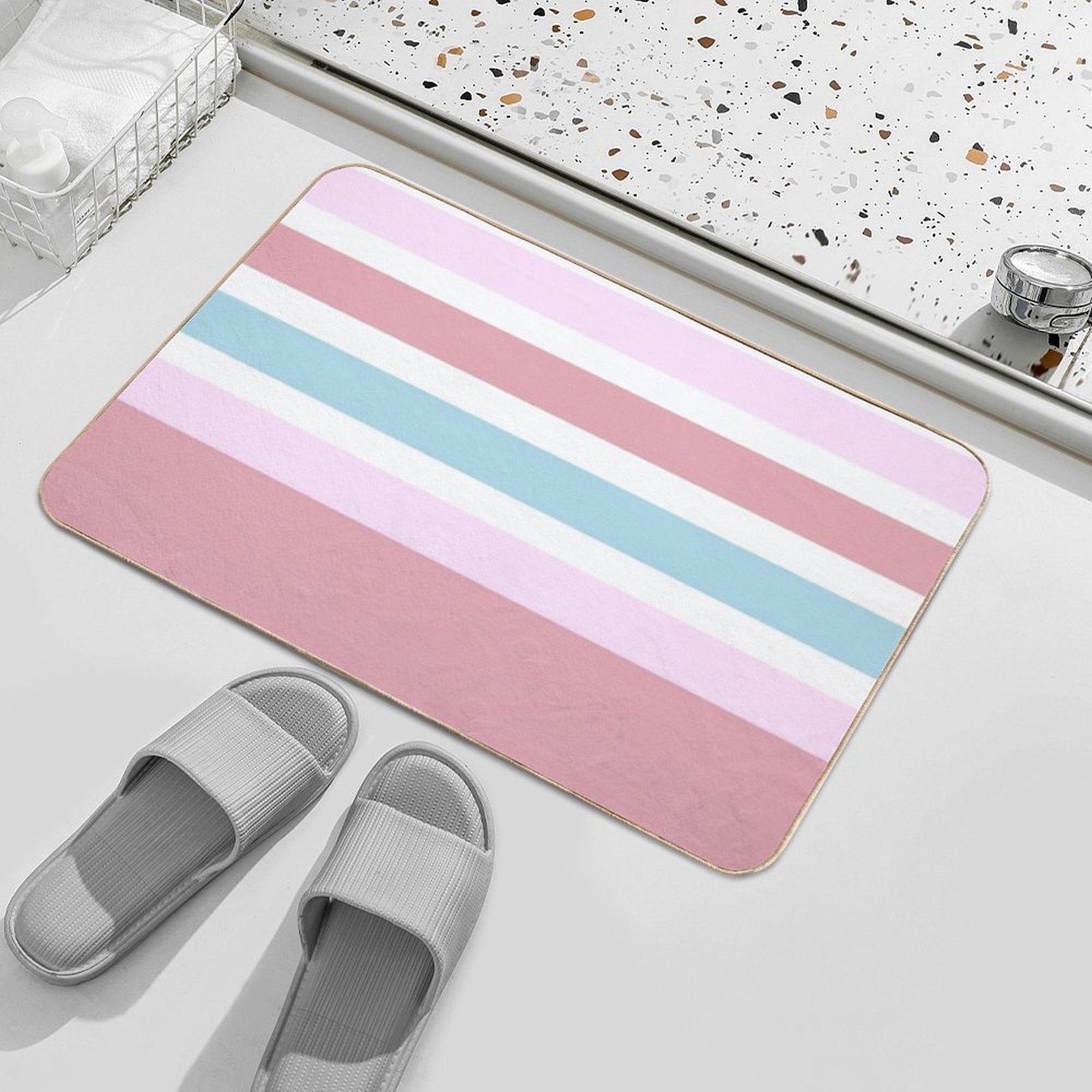 Strawberry And Blue Gum Stripes Durable Bath Mat