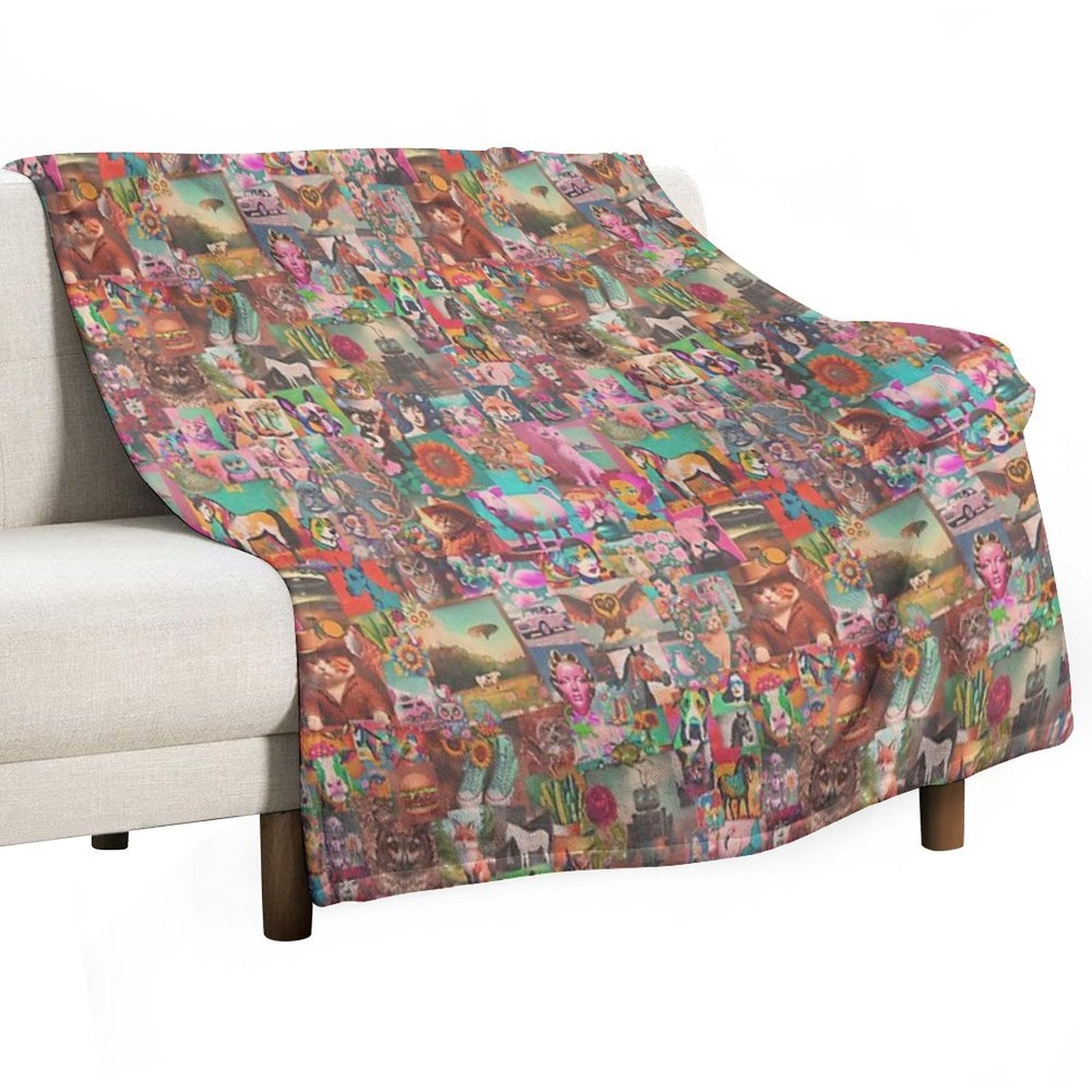 Retro Kitschy Stickerbomb Compact Throw Blanket
