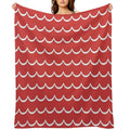Red And White Coastal Wave Pattern Anti-pilling Throw Blanket