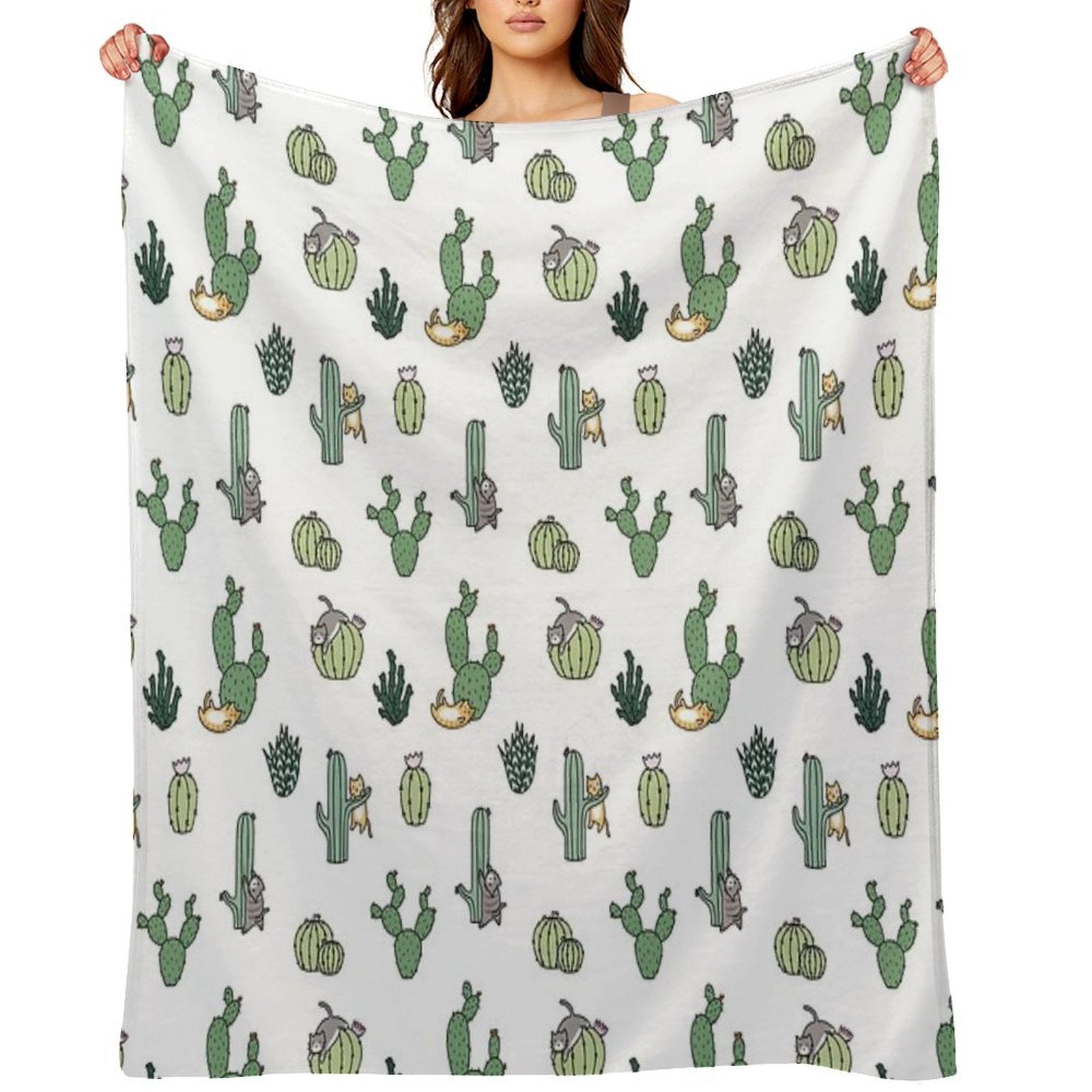 Cacti Cats Machine-washable Throw Blanket