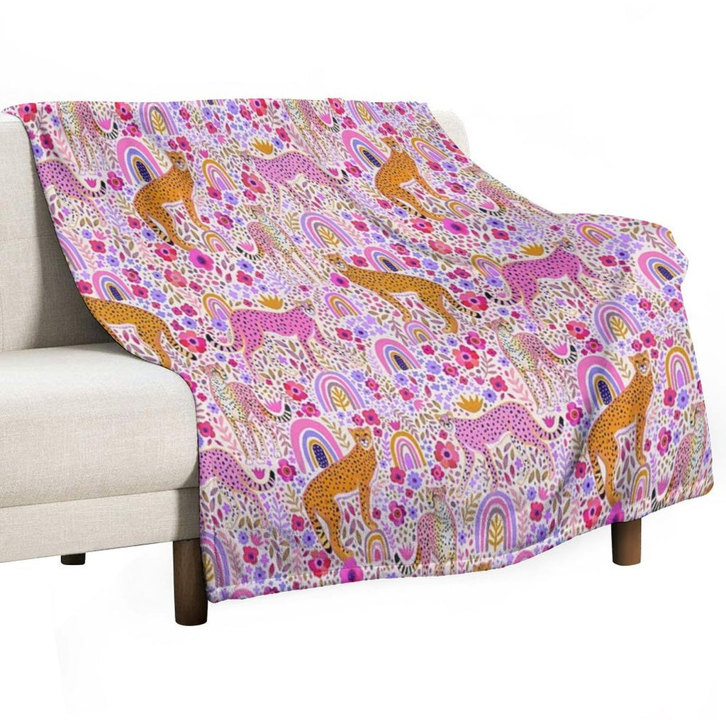 Cheetah’s in A Rainbow Garden Plush Throw Blanket