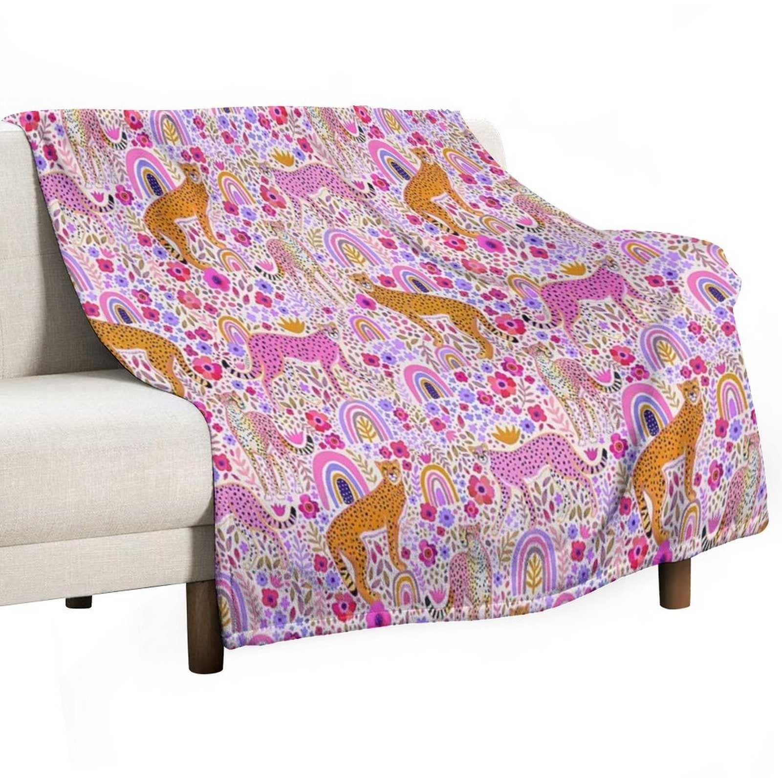 Cheetah’s in A Rainbow Garden Plush Throw Blanket