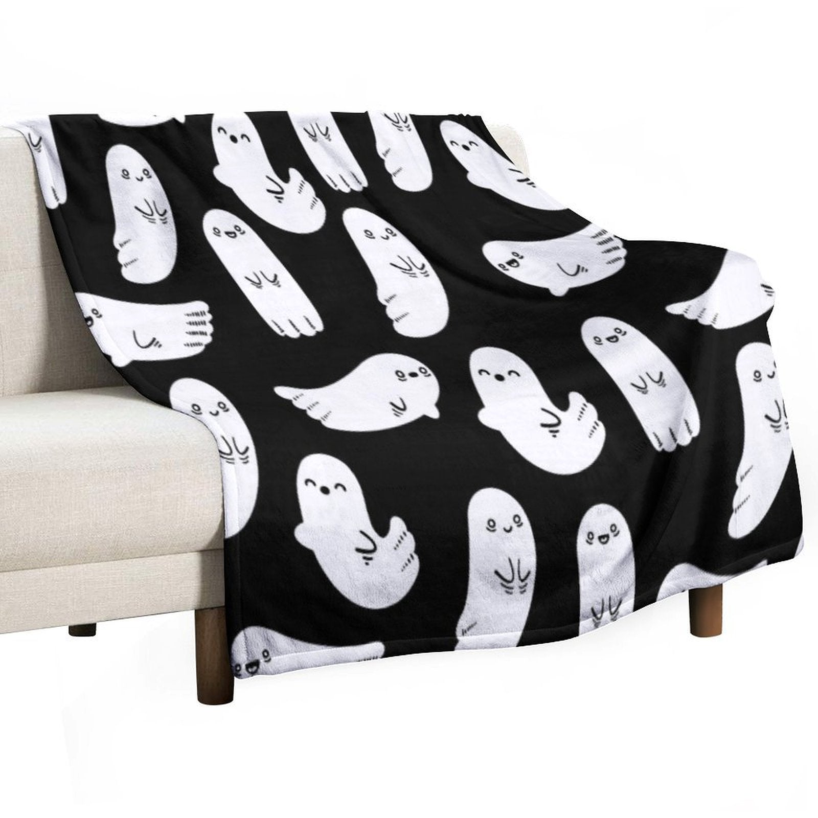Cute And Spooky Black And White Ghosts Eco-conscious Throw Blanket
