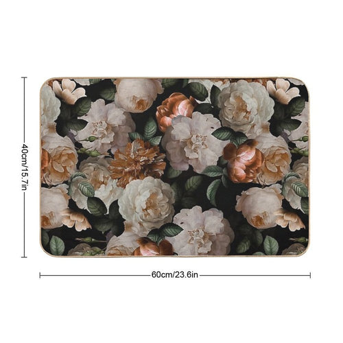 Antique Jan Davidsz. De Heem Lush Roses Flowers On Black Botanical Night GardenPattern Nightgarden  Slip-Resistant Bath Mat
