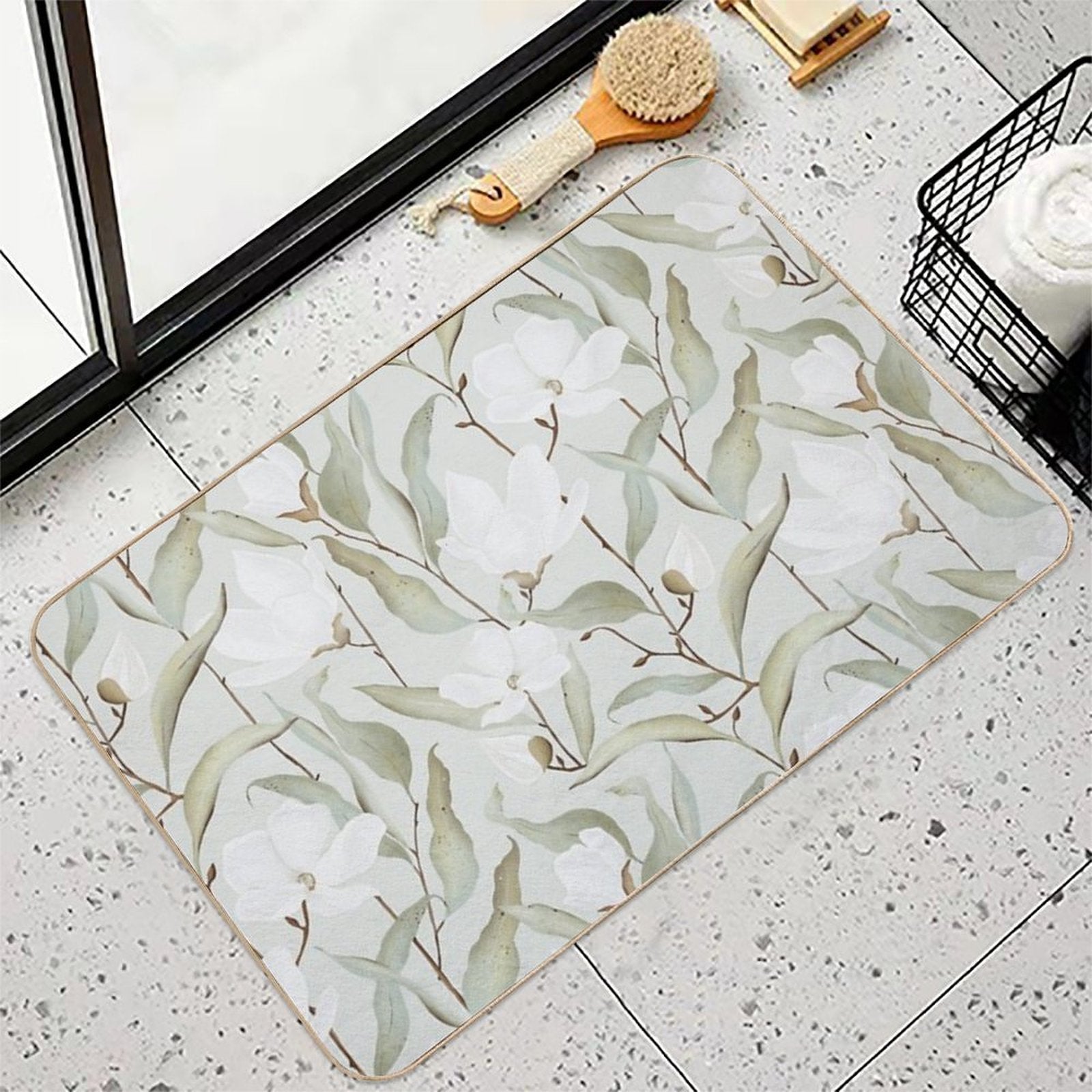 Magnolia Lane Floral Print  Easy Maintenance Bath Mat