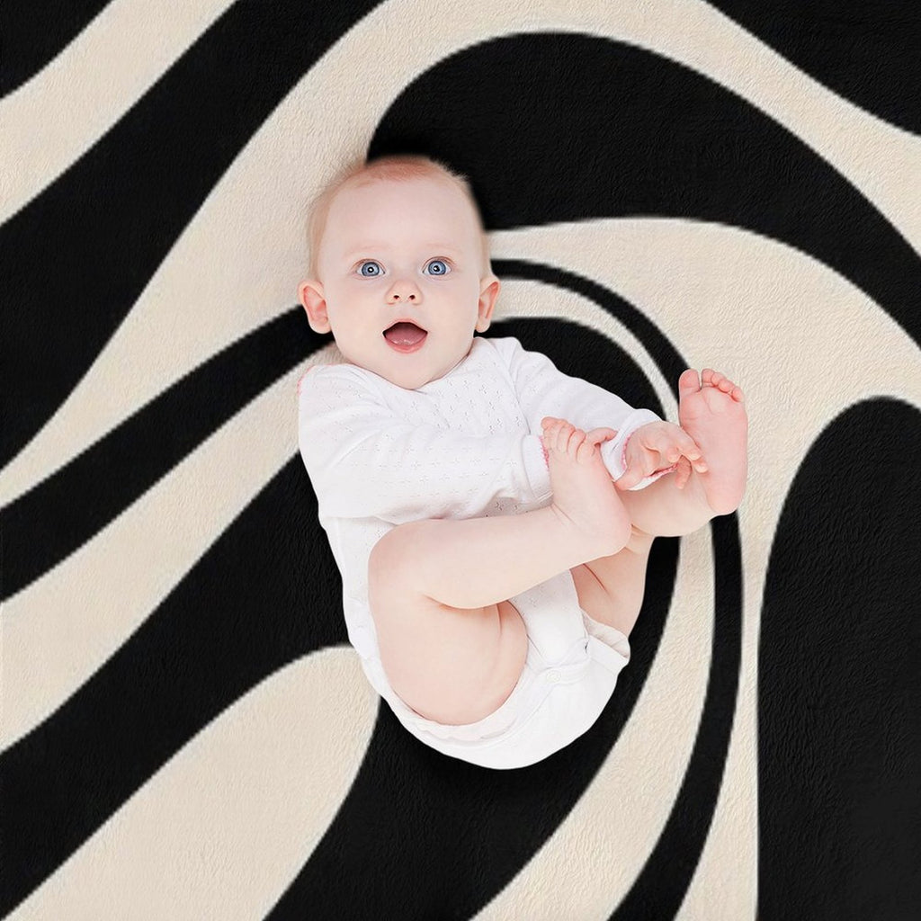 Retro Fantasy Swirl Abstract in Black And Almond Cream All-season Throw Blanket