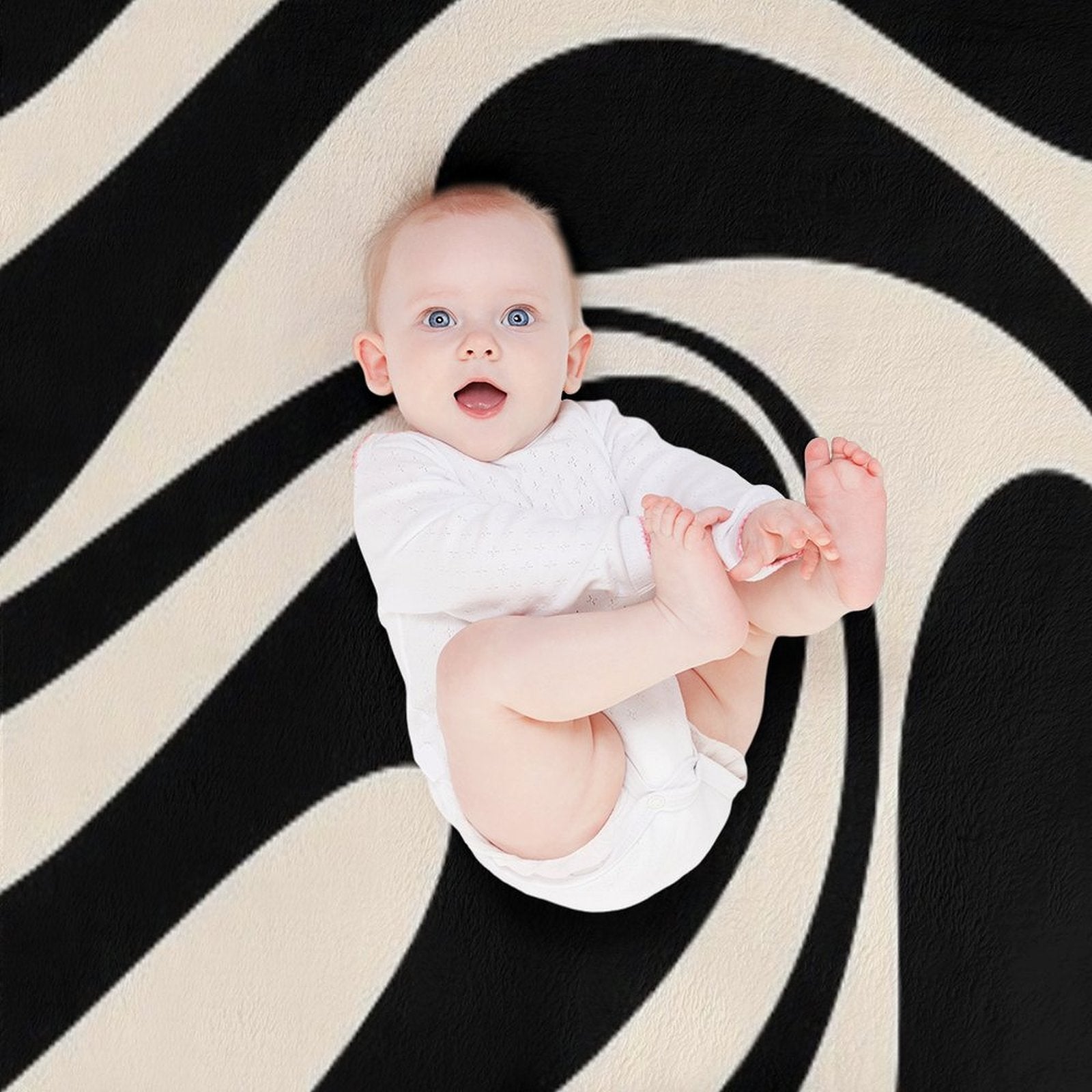 Retro Fantasy Swirl Abstract in Black And Almond Cream All-season Throw Blanket