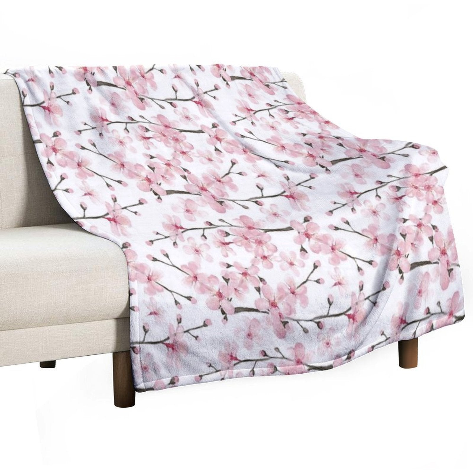 Cherry Blossom Watercolor Art by Magenta Rose Designs Anti-pilling Throw Blanket
