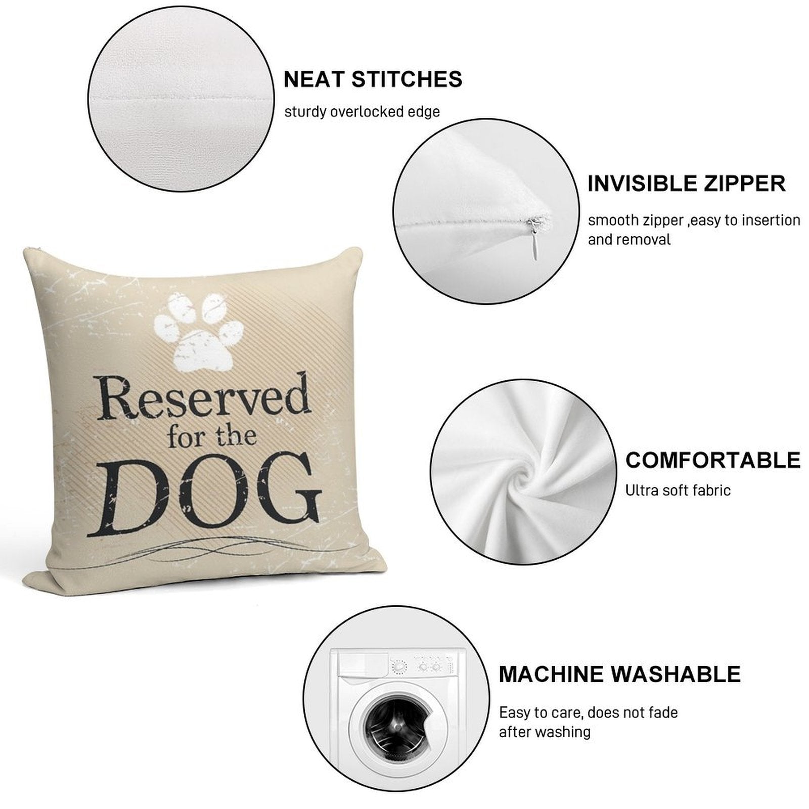 Reserved for The Dog (Tan) Soft Shrink-Resistant Throw Pillow