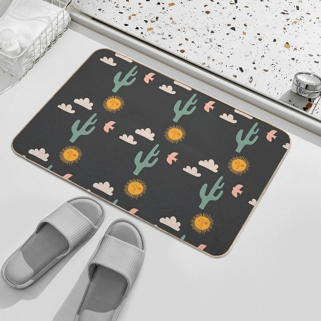 Boho Aesthetic Landscape Southwest Cactus And Sun - Charcoal Background  Eco-Friendly Bath Mat