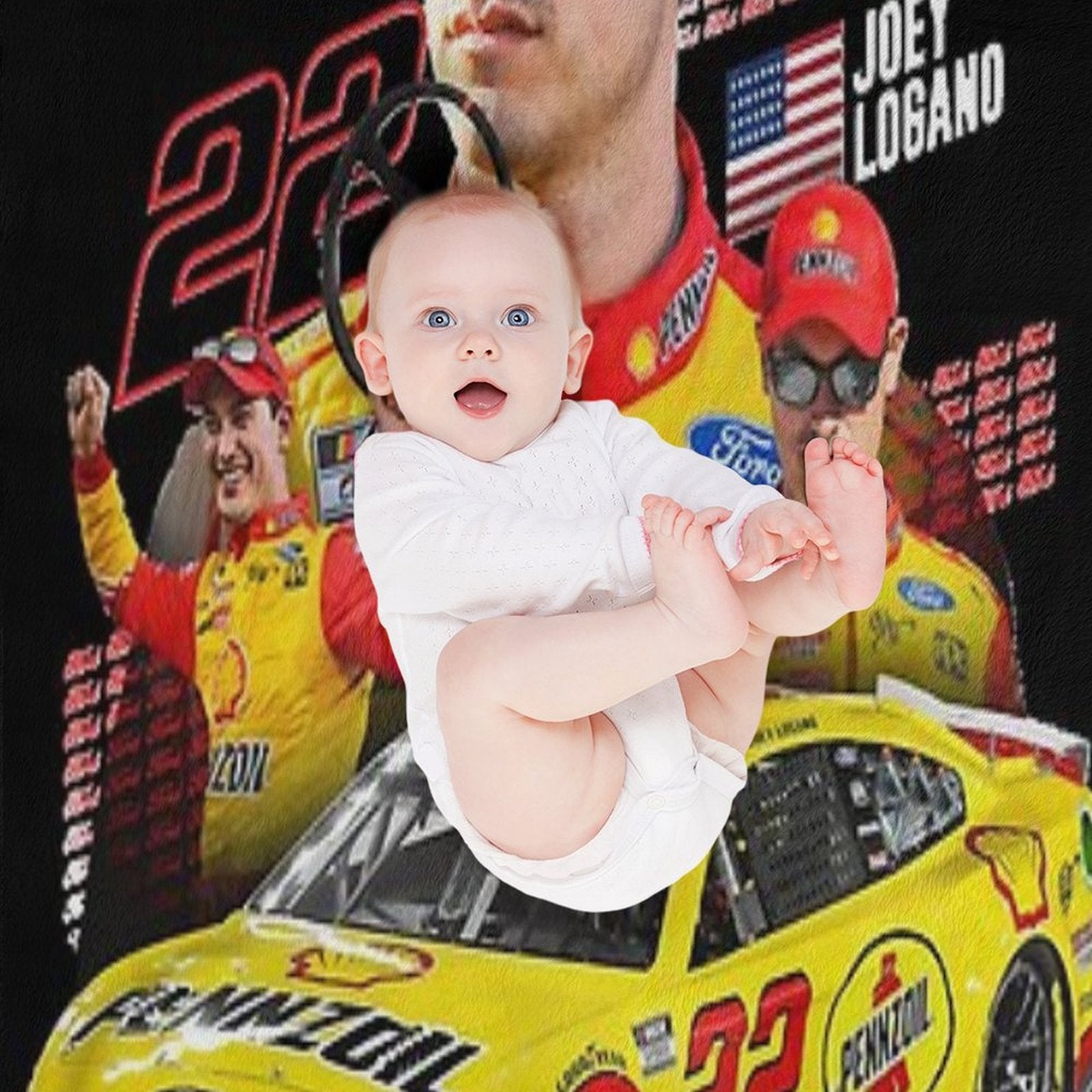 NEW Joey Logano NEXT GEN MUSTANG 2022 Graphic Classic Lightweight Throw Blanket