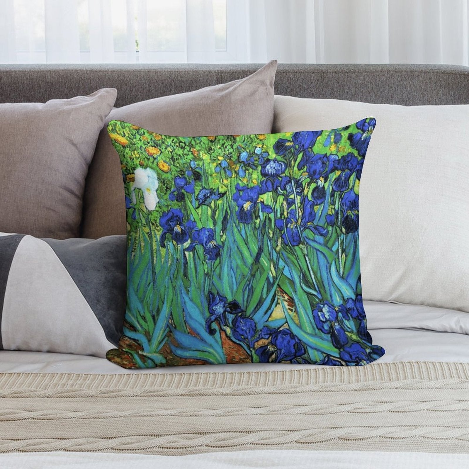 Van Gogh HDR Garden Irises Soft Gift Ready Throw Pillow