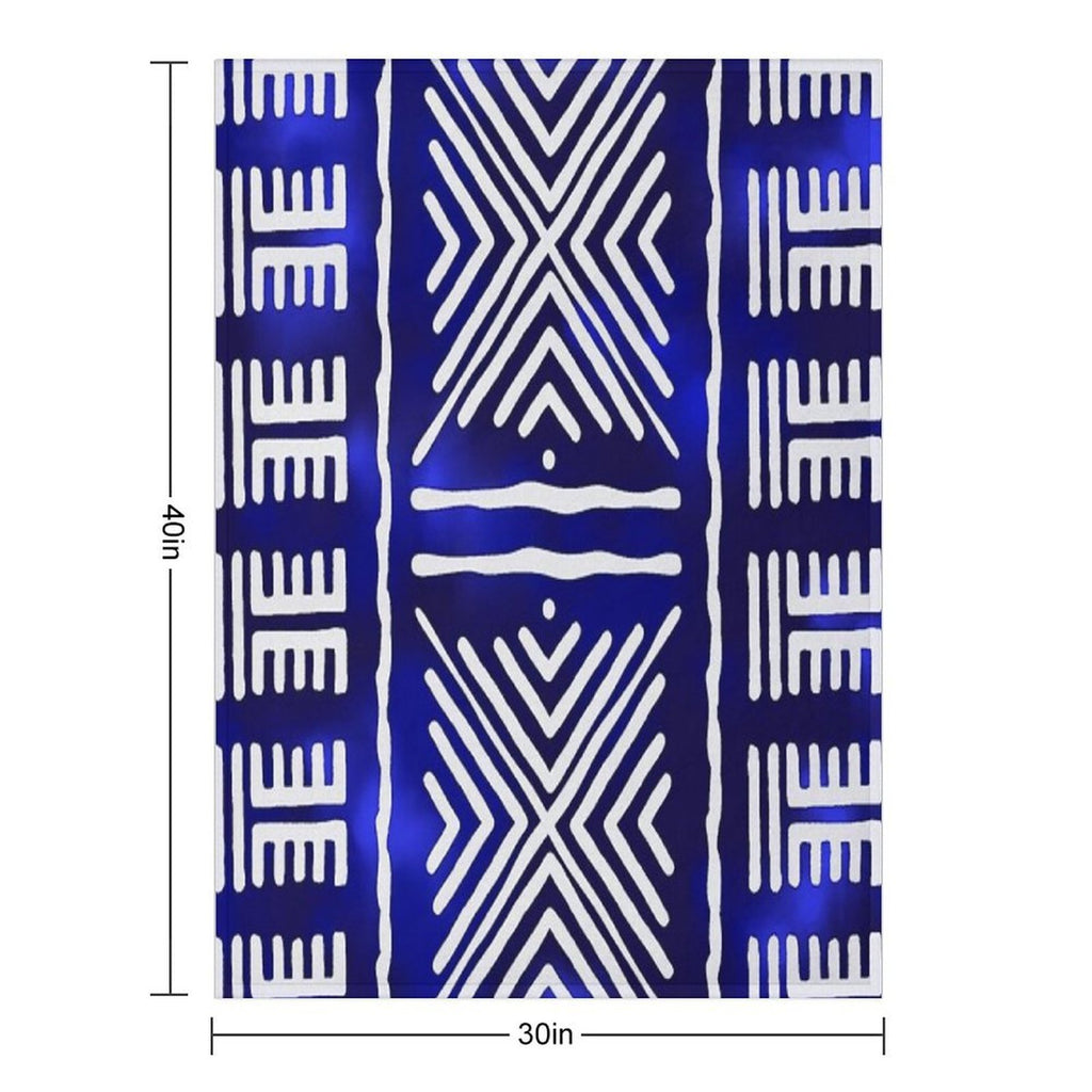 Blue African Mud Cloth Design Lightweight Throw Blanket